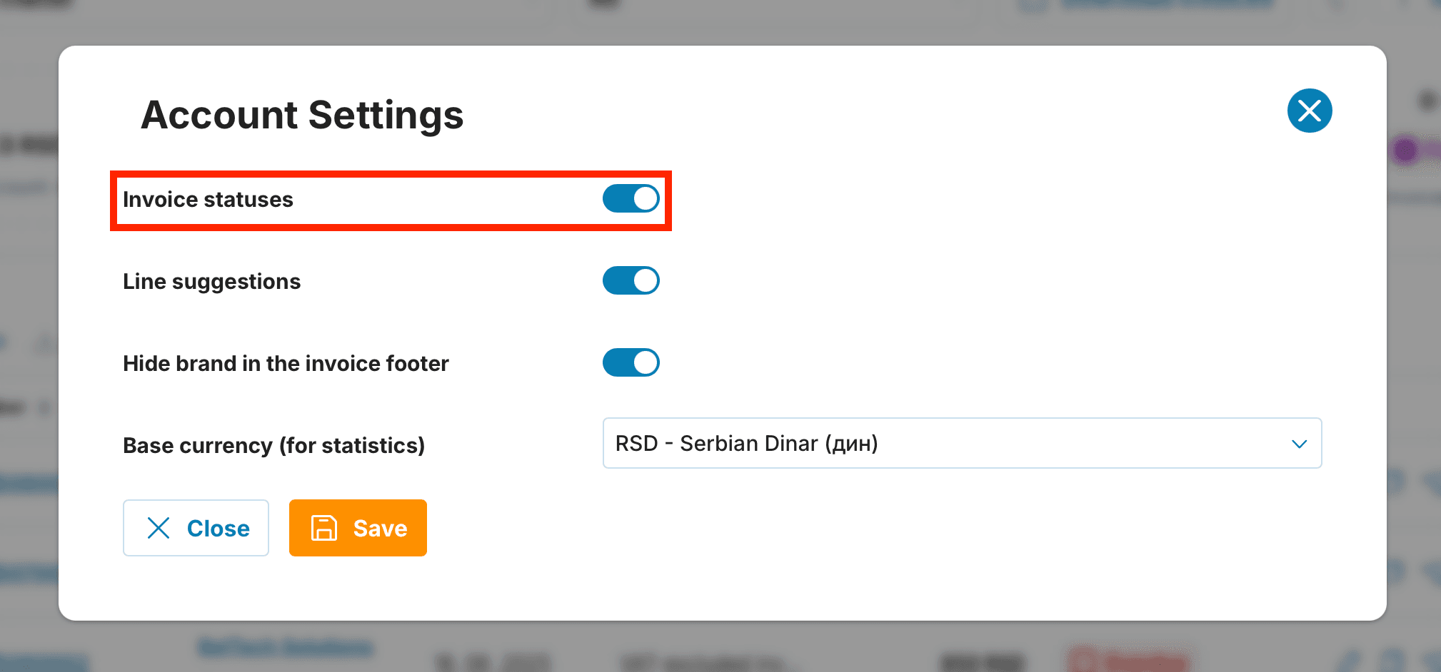 Invoice statuses RS preview