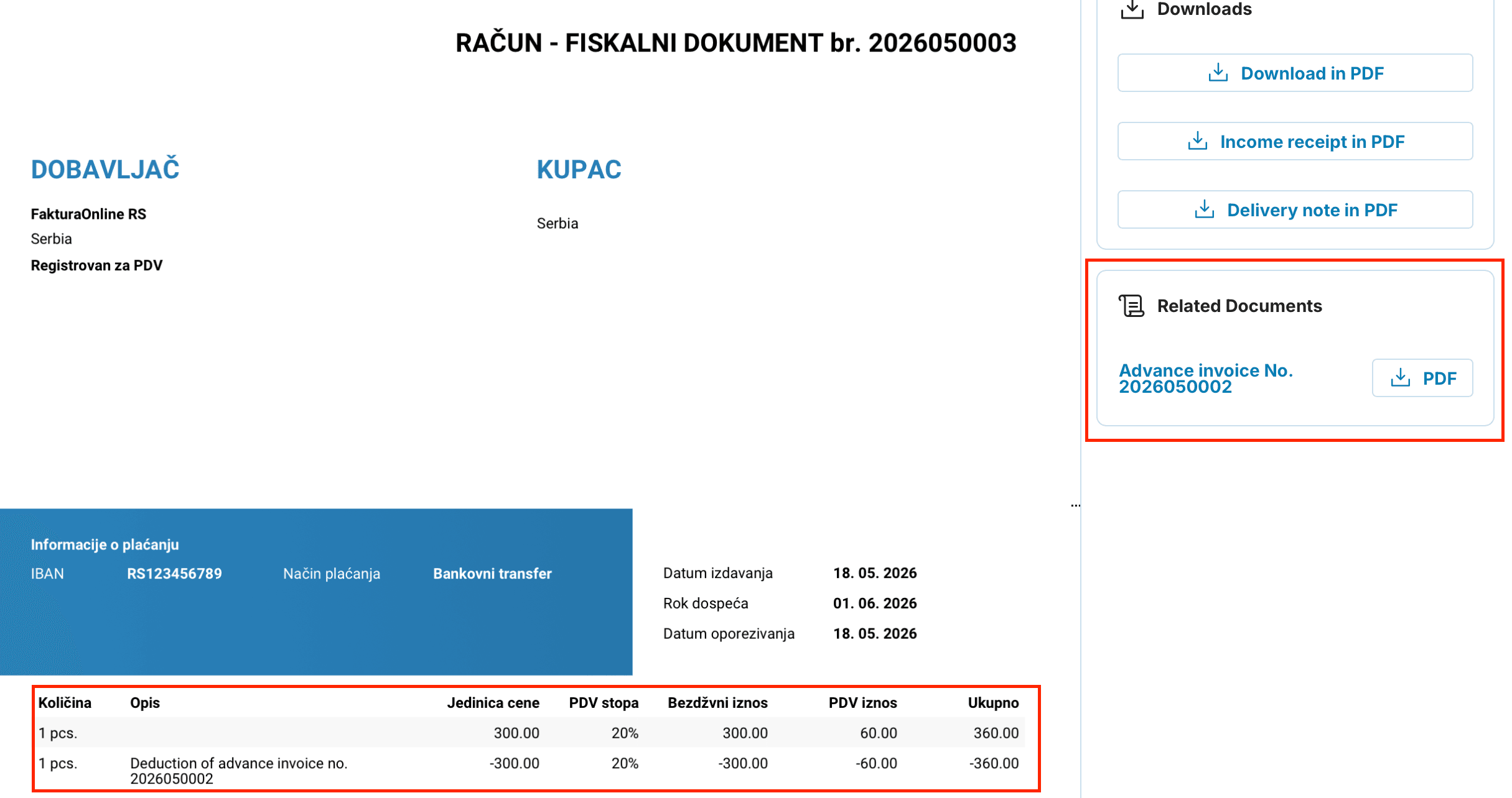 Kako izdati fakturu na osnovu avansnog računa - SR - 4
