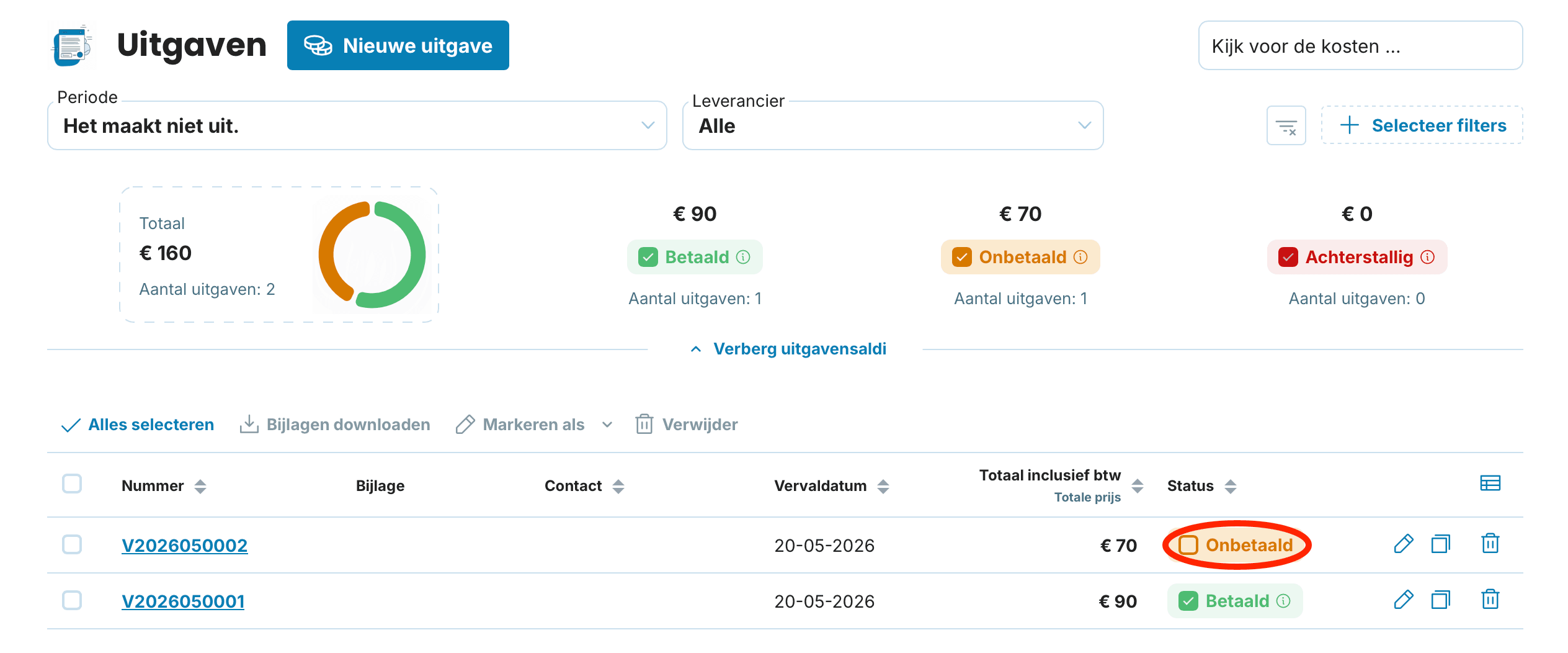 Markeer de uitgave als betaald preview