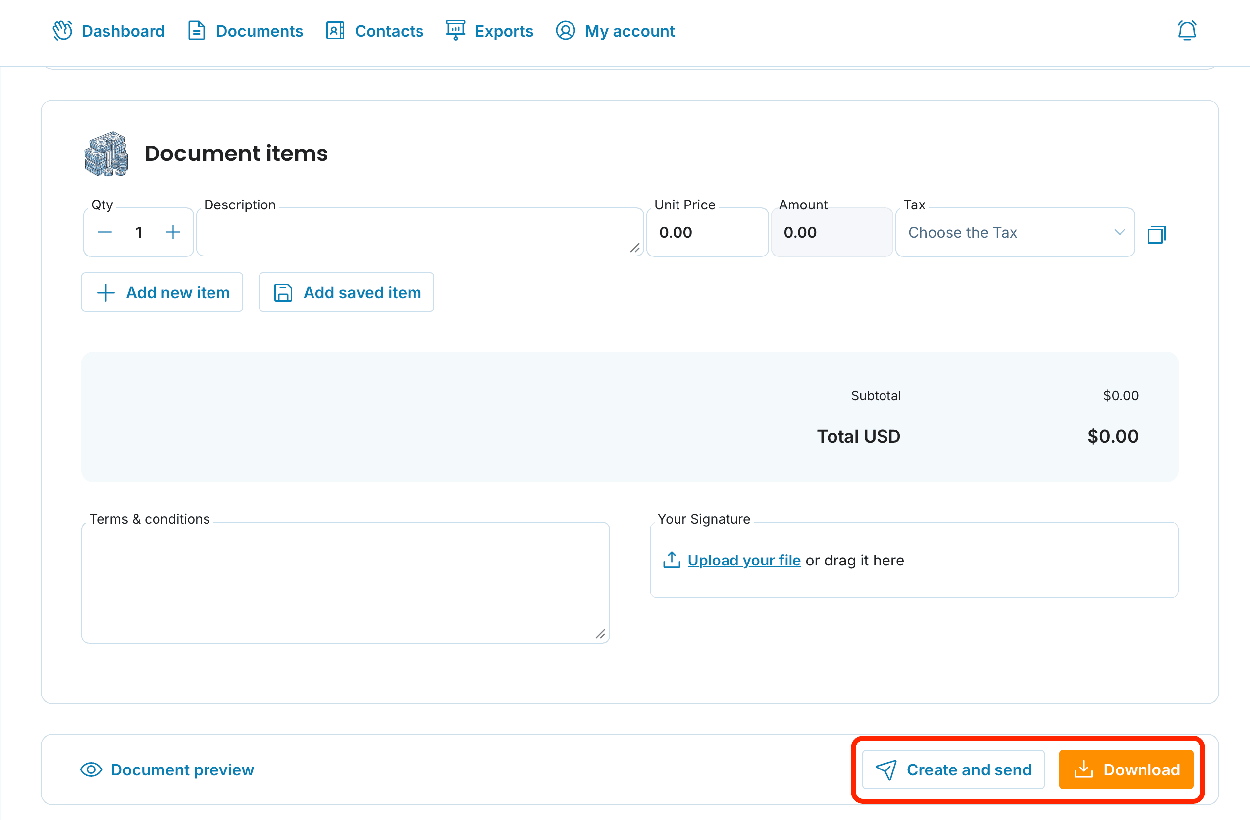 Mini plan create and send X download preview