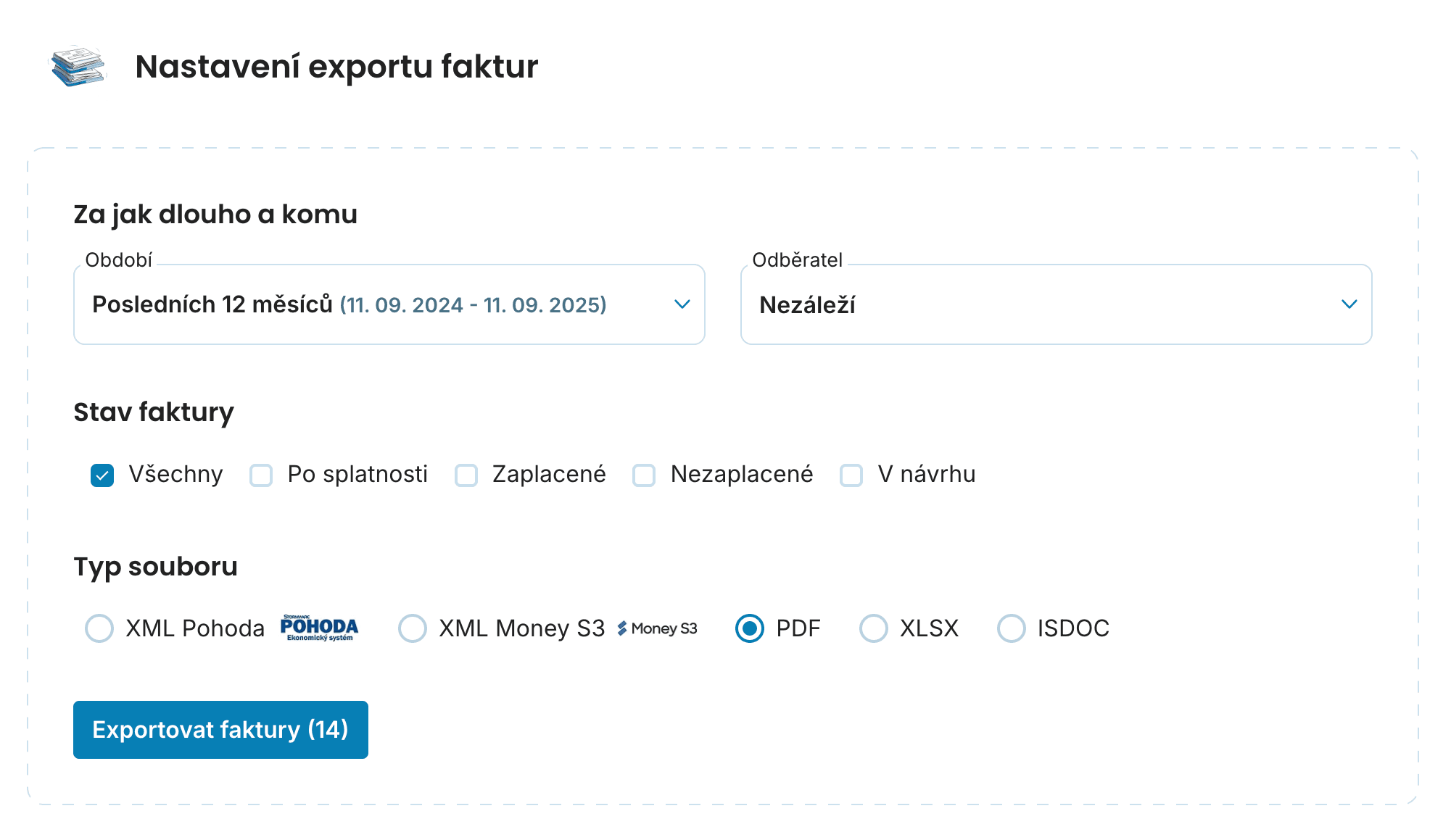 Nastavení exportu faktur