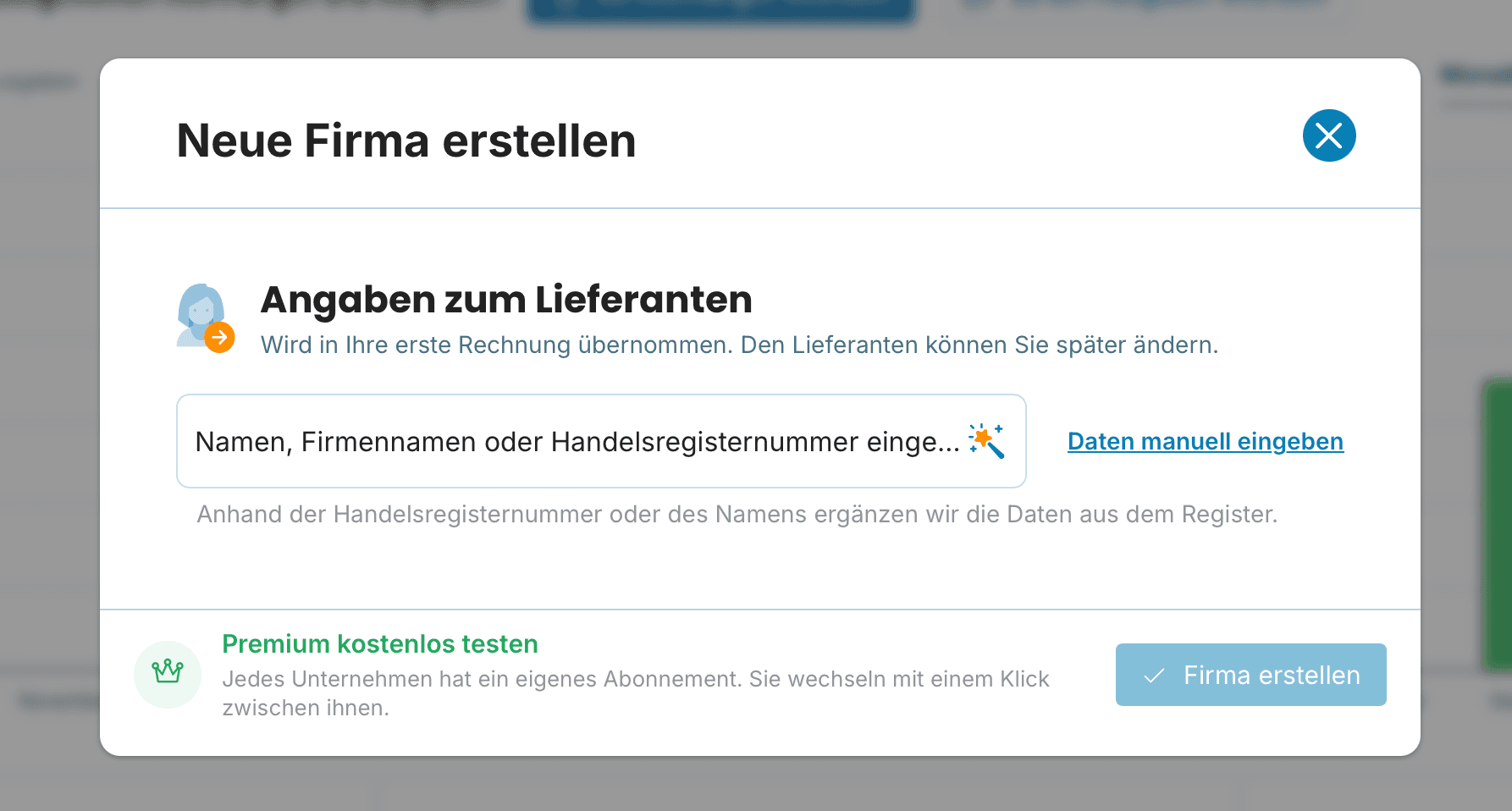 Neue Firma erstellen preview
