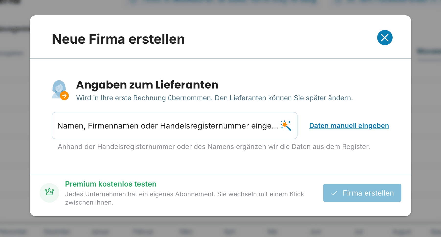 Neue Firma erstellen preview