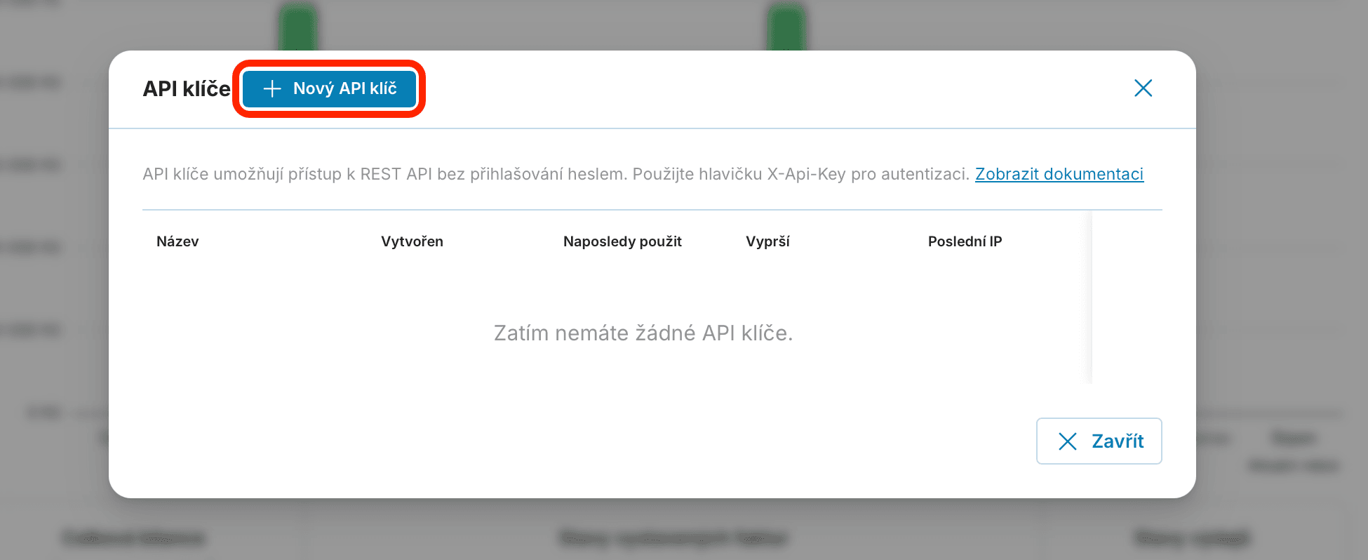 Nový API klíč preview