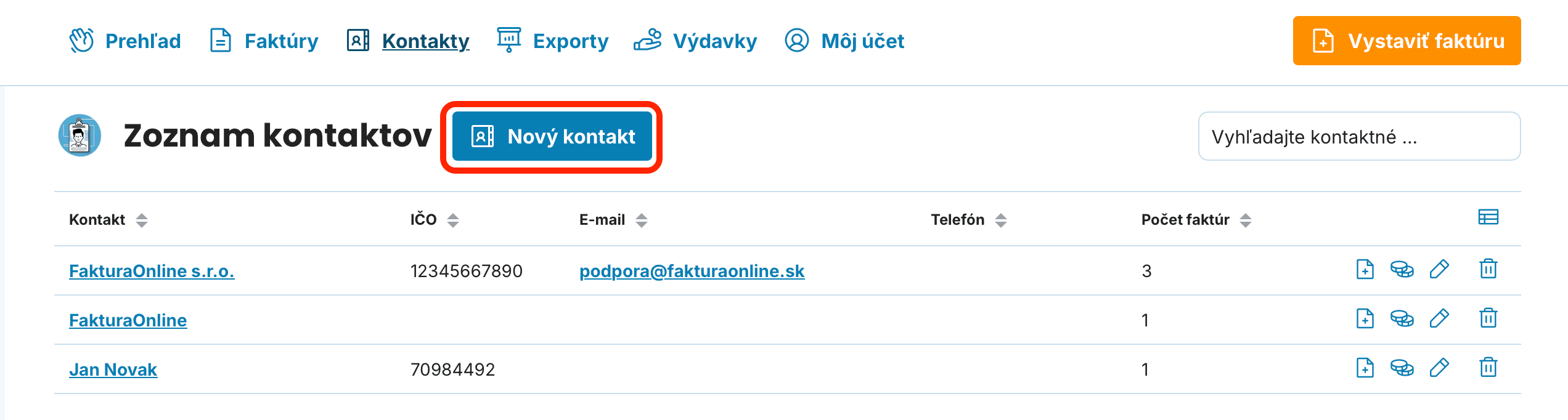Nový kontakt preview