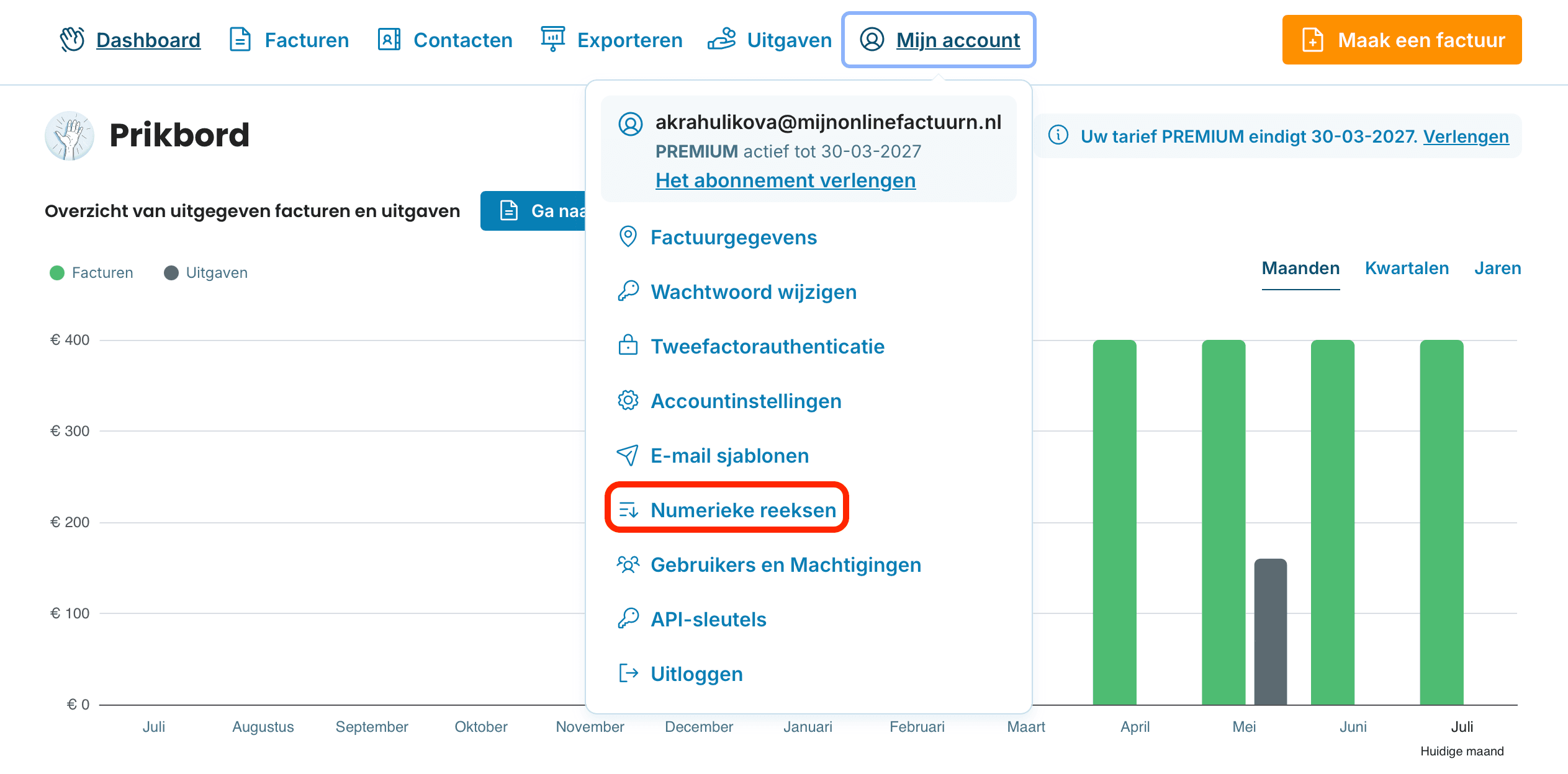 Numerieke reeksen instellen in Mijn Account preview