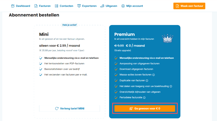 Overstappen naar het PREMIUM-abonnement in je account preview