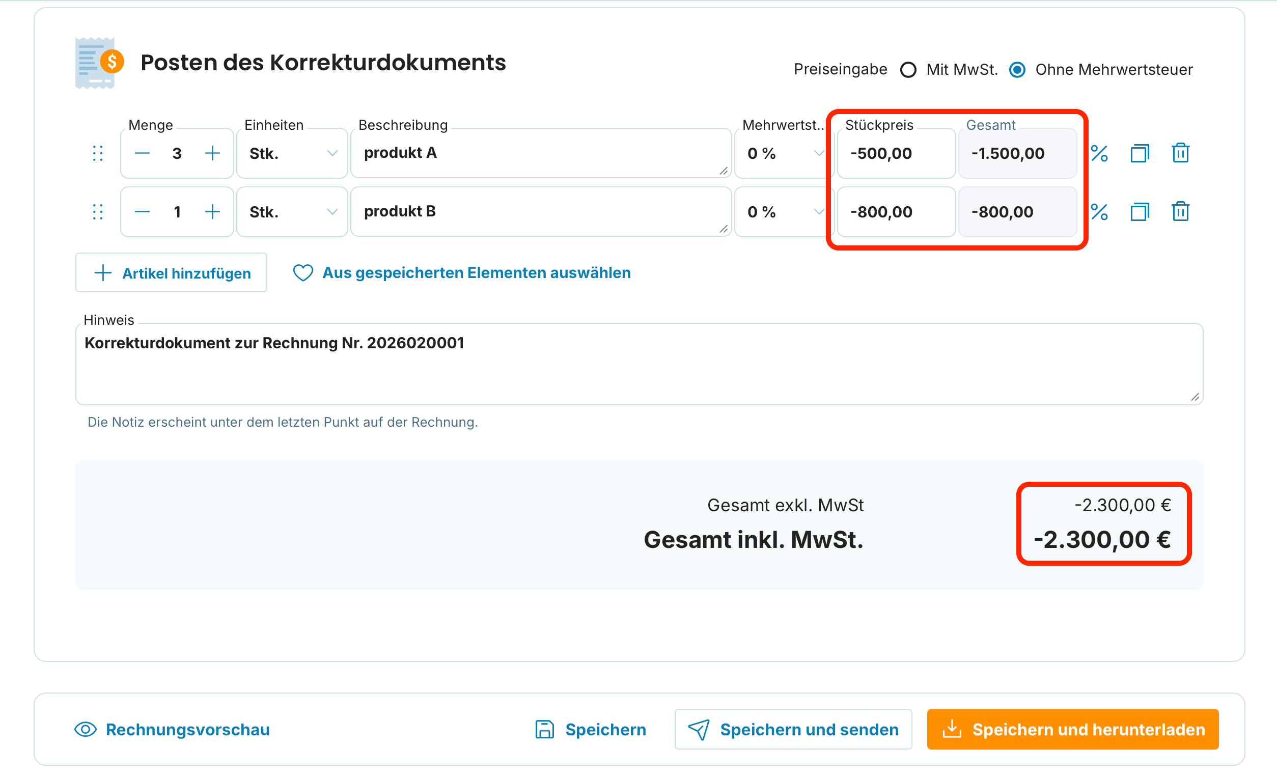 Posten des Korrekturdokuments preview