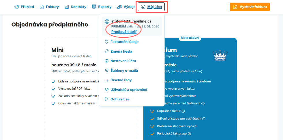Prodloužení tarifu návod