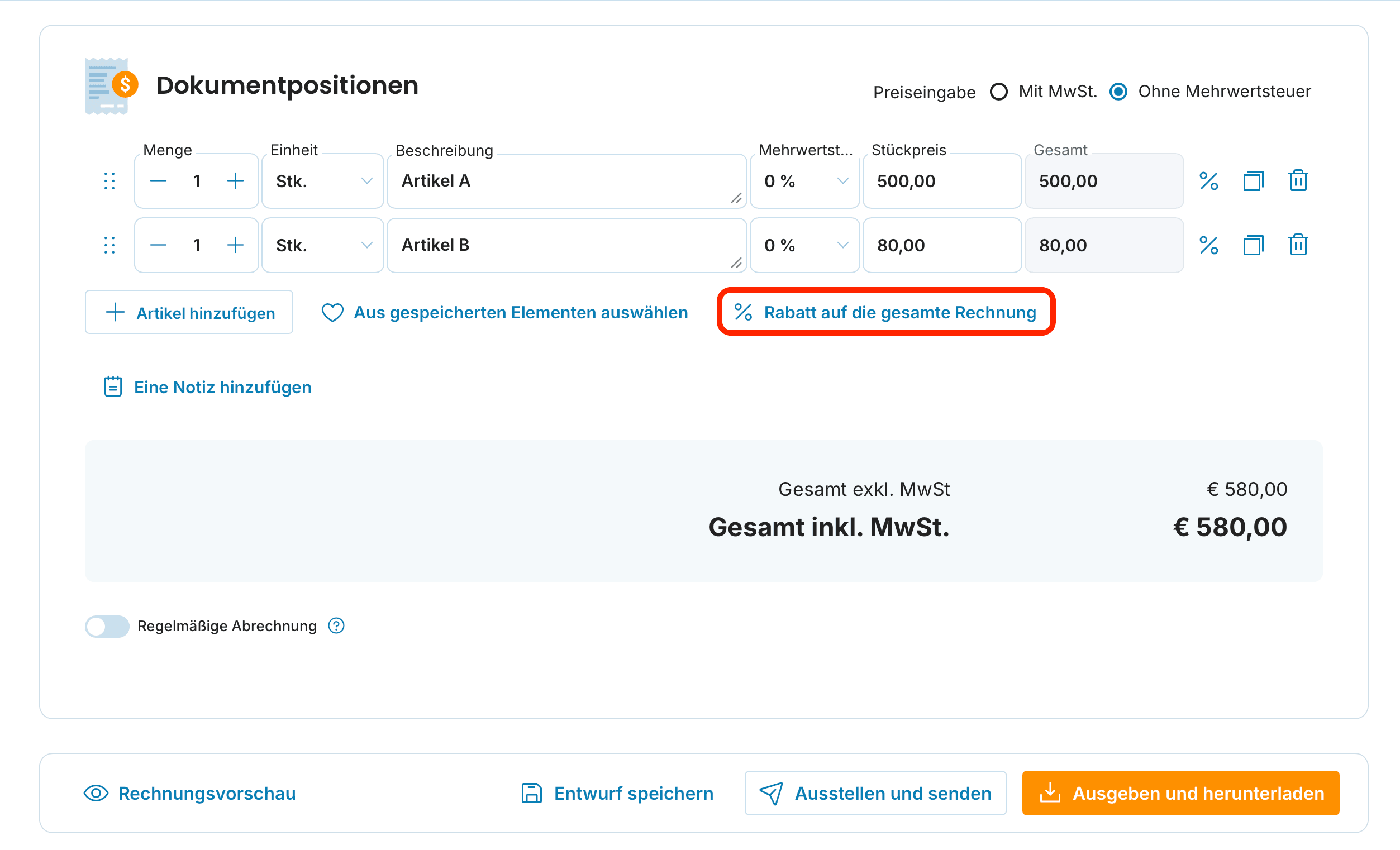 Rabatt für die gesamte Rechnung festlegen preview
