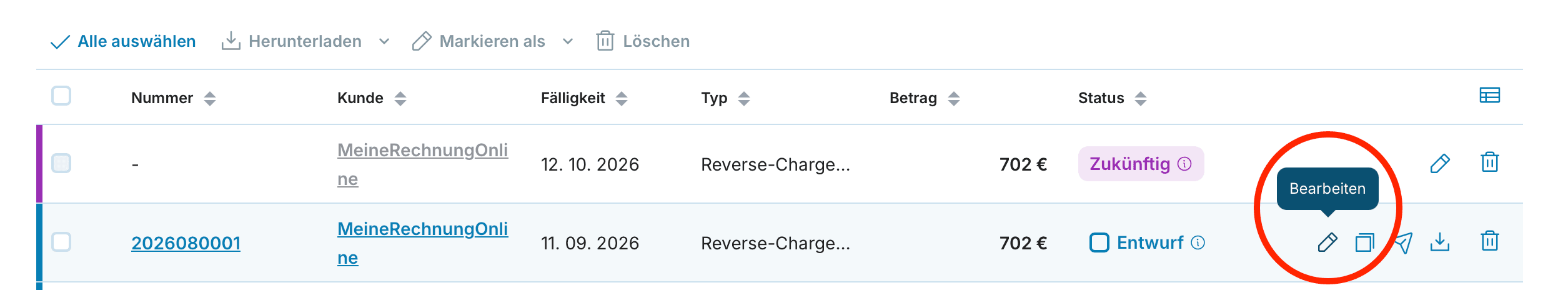 Rechnung korrigieren preview