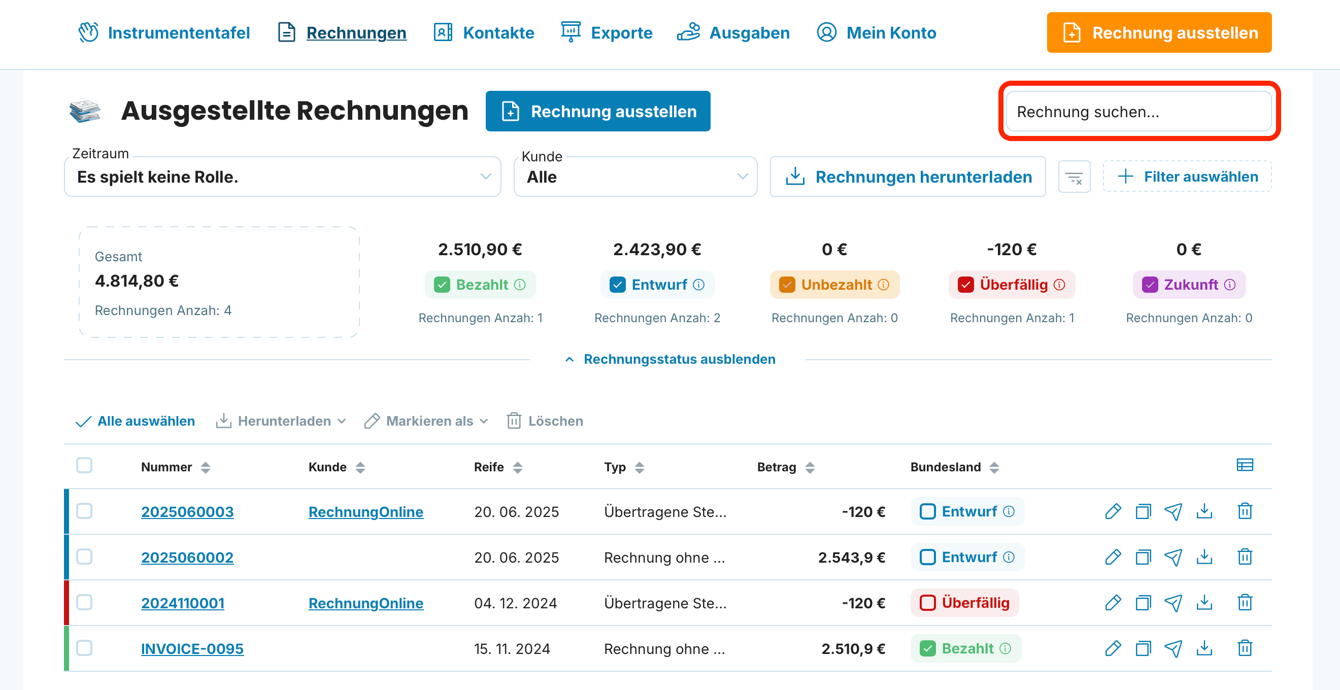 Rechnung suchen preview