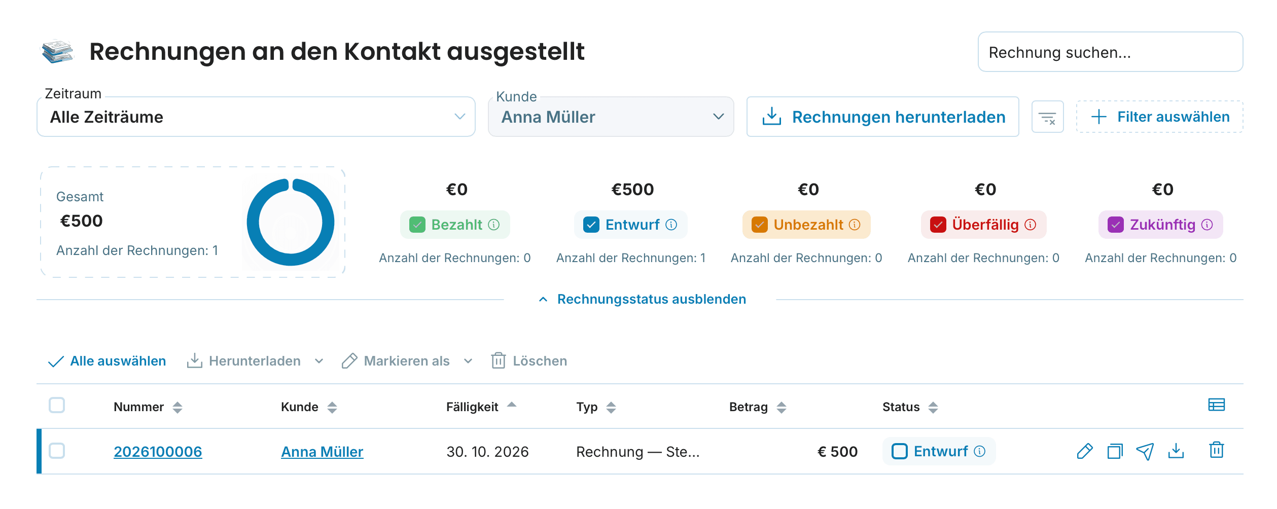 Rechnungen an den Kontakt ausgestellt preview