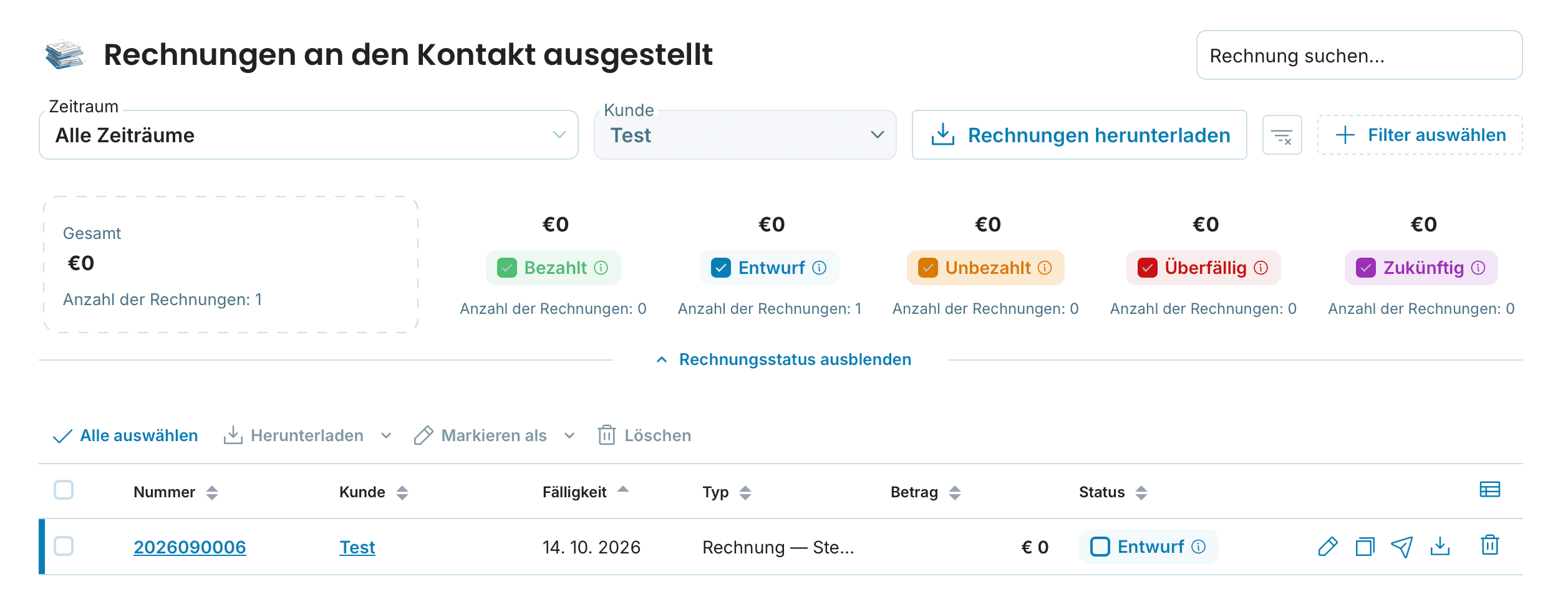 Rechnungen an den Kontakt ausgestellt preview