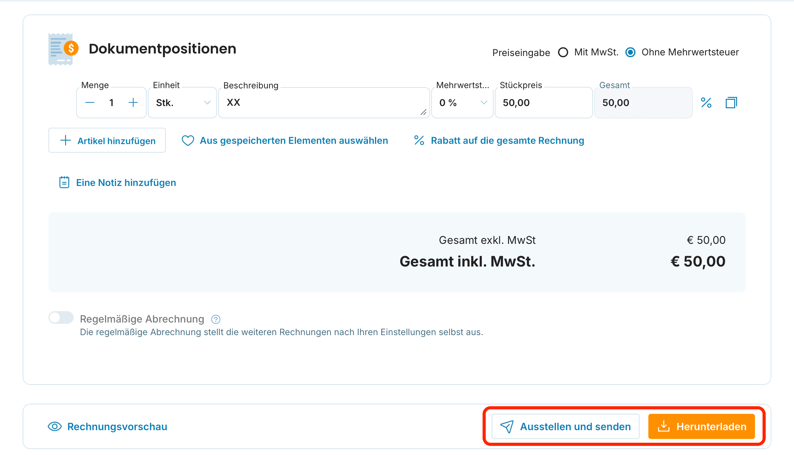 Rechnungen erstellen preview