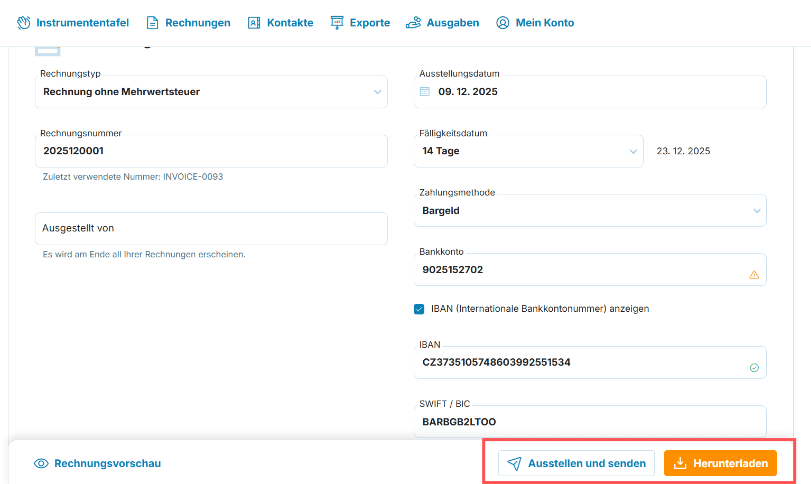 Rechnungserstellung Tarif MINI