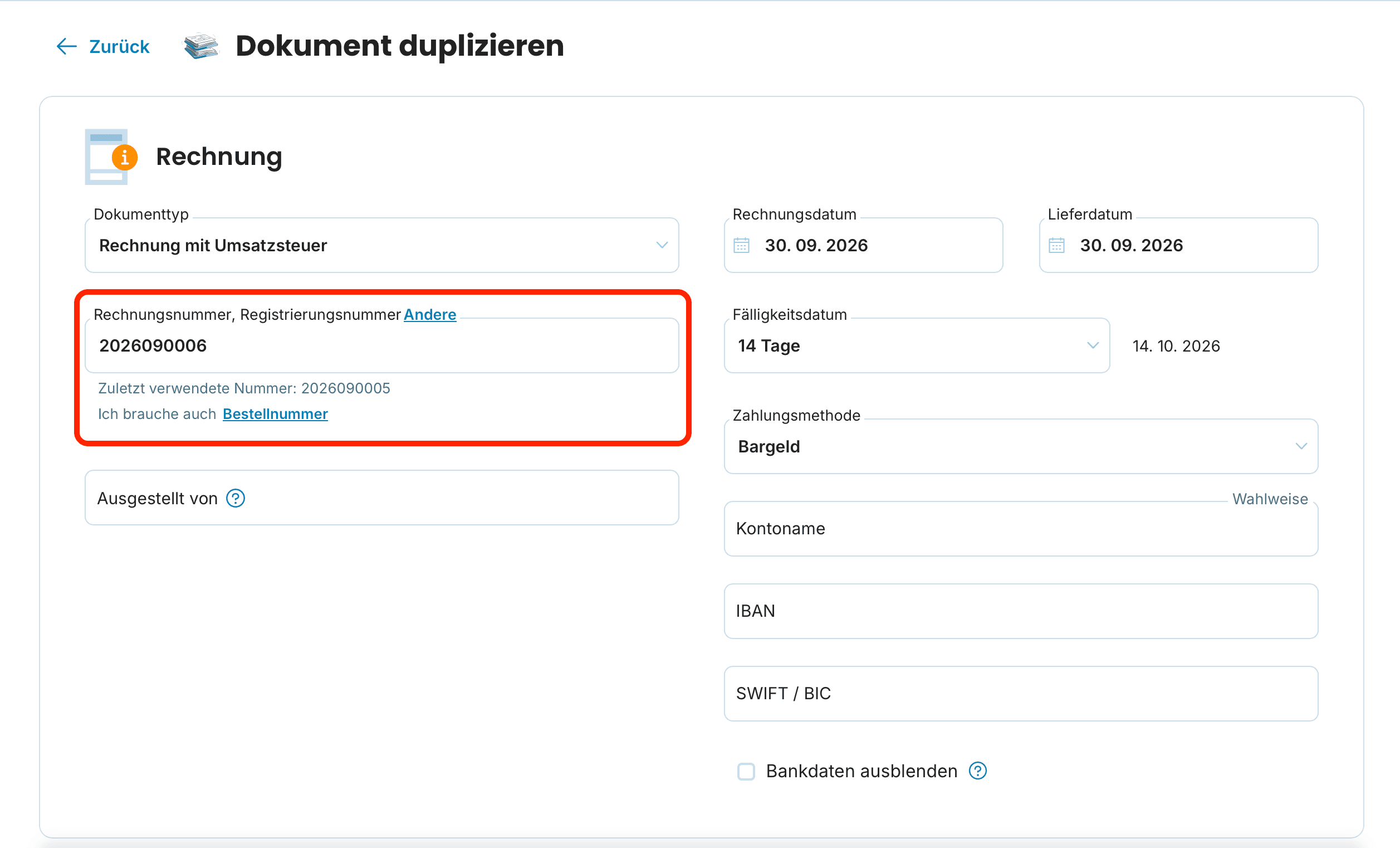 Rechnungsnummer preview