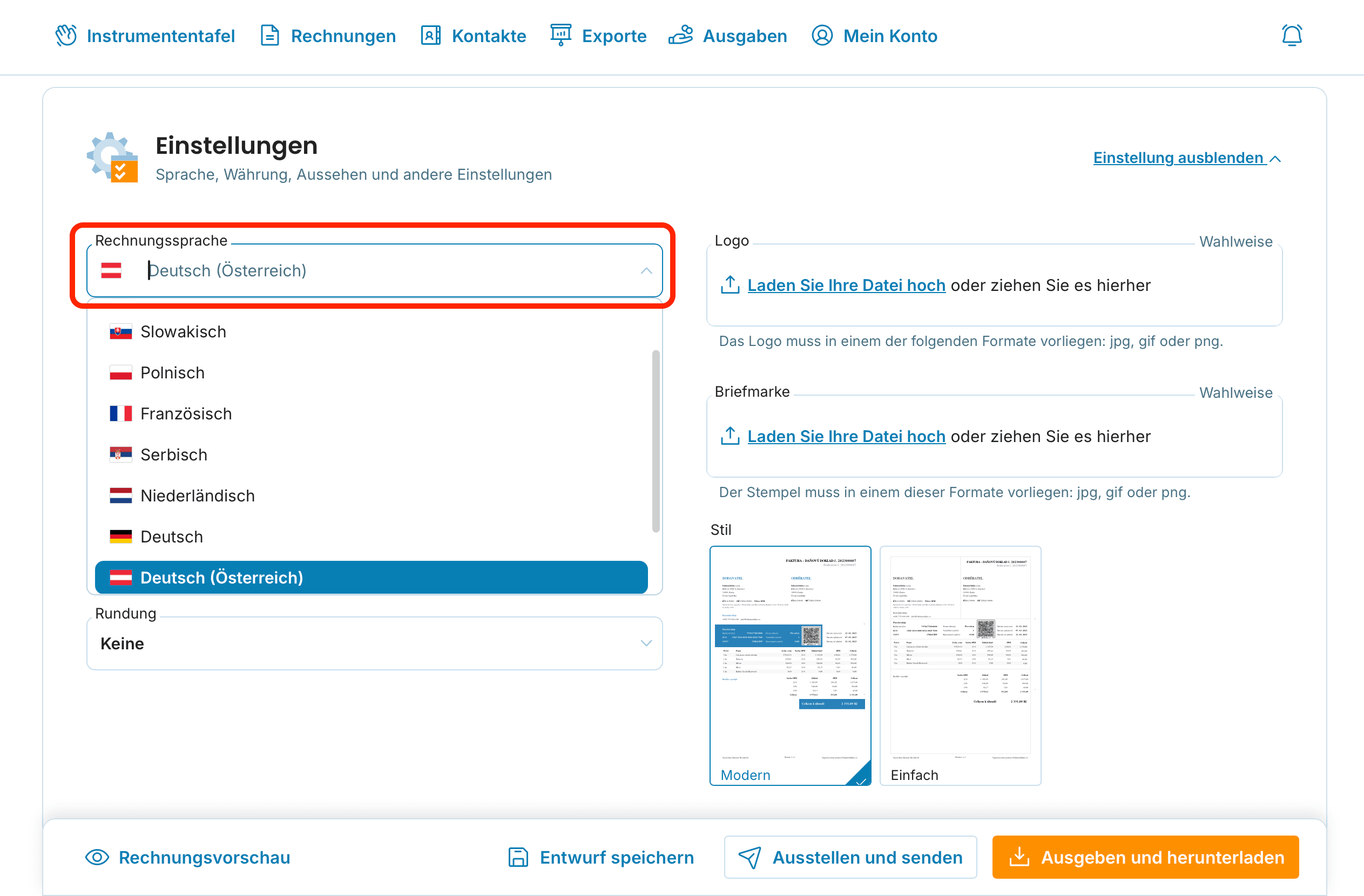 Rechnungssprache preview