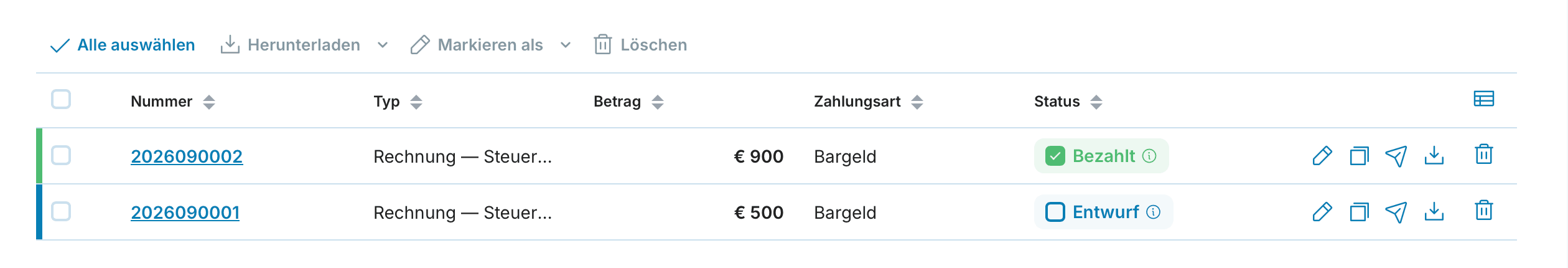 Rechnungsstatus preview