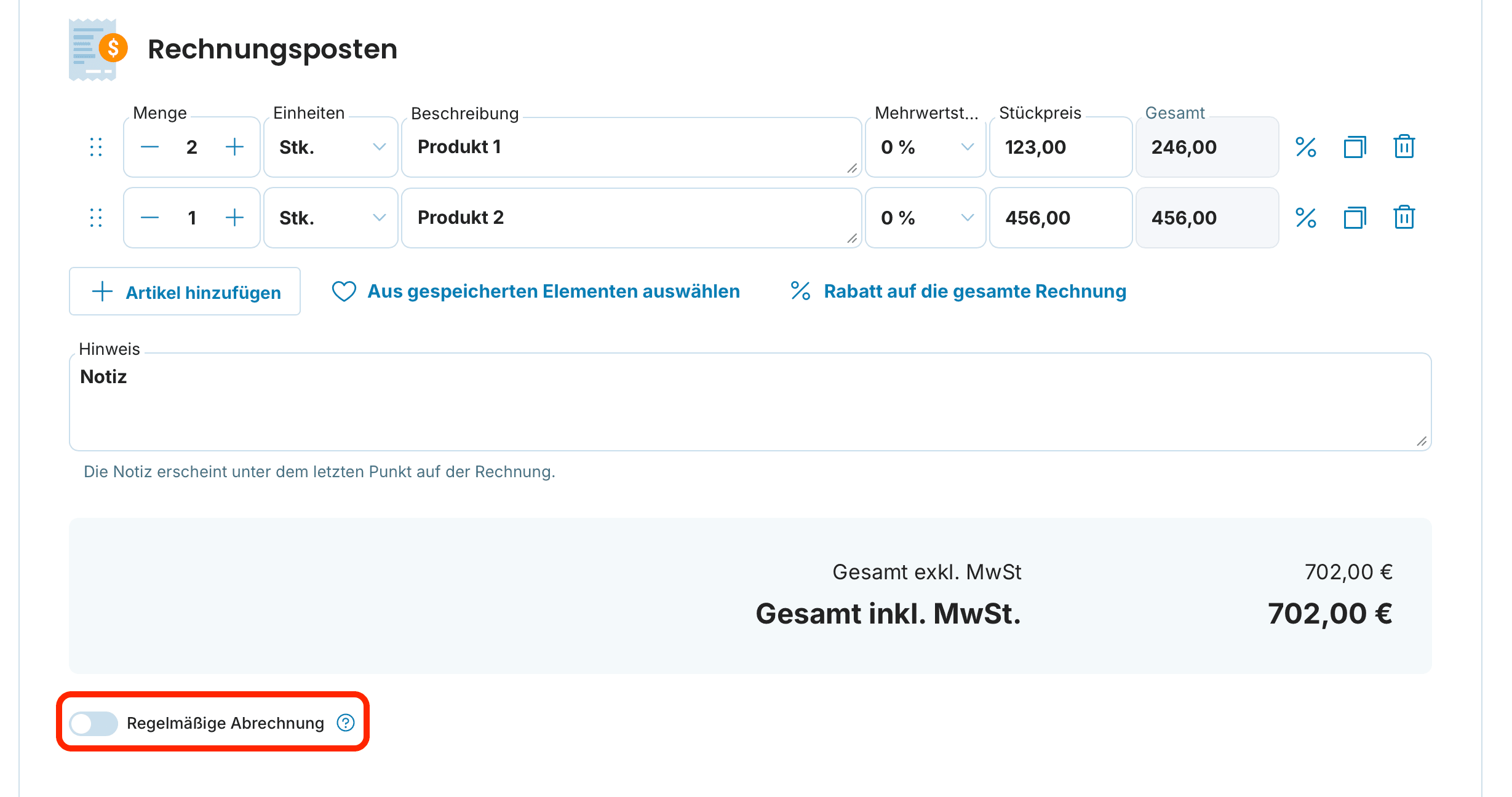 Regelmäßige Abrechnung preview