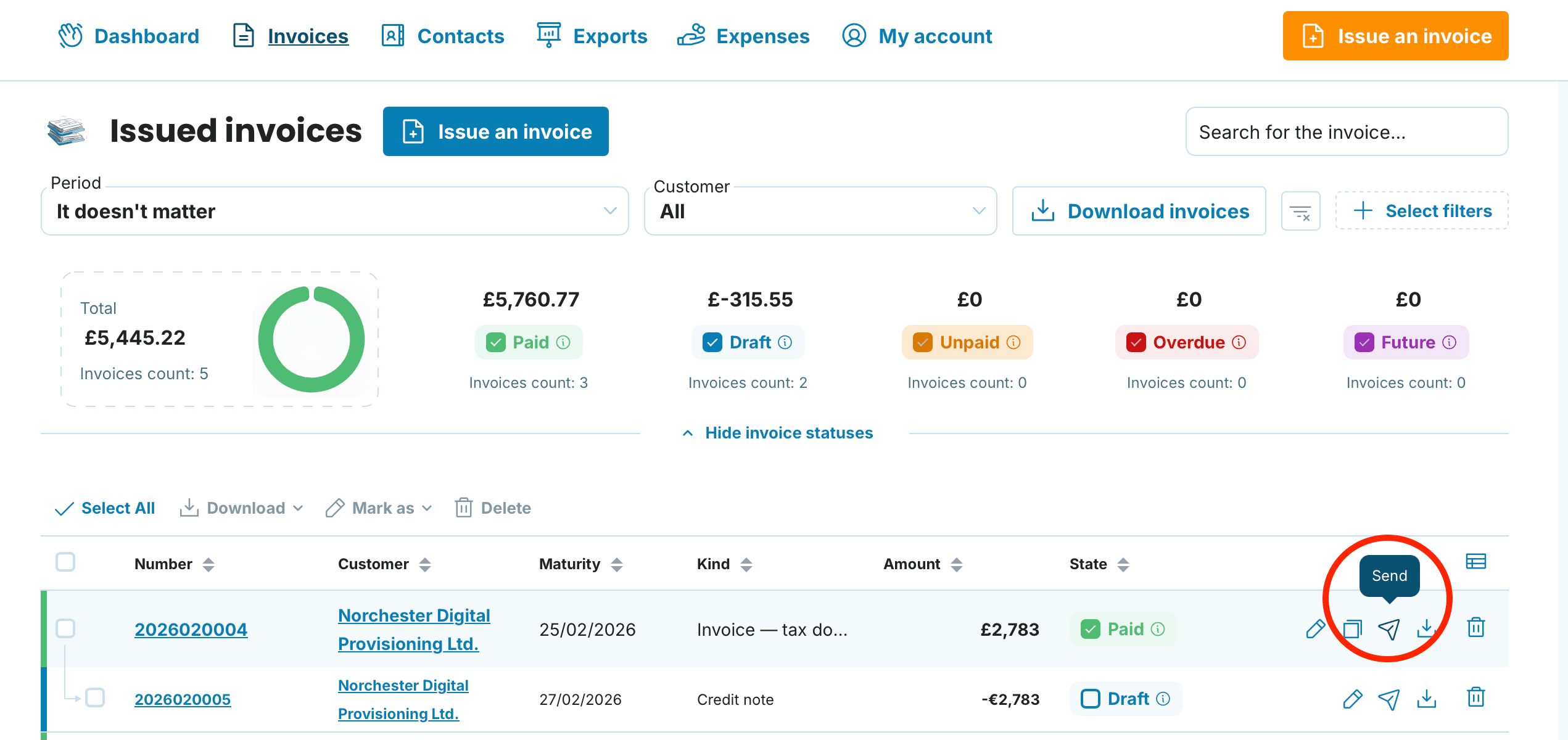 Resending a Previously Issued Invoice preview