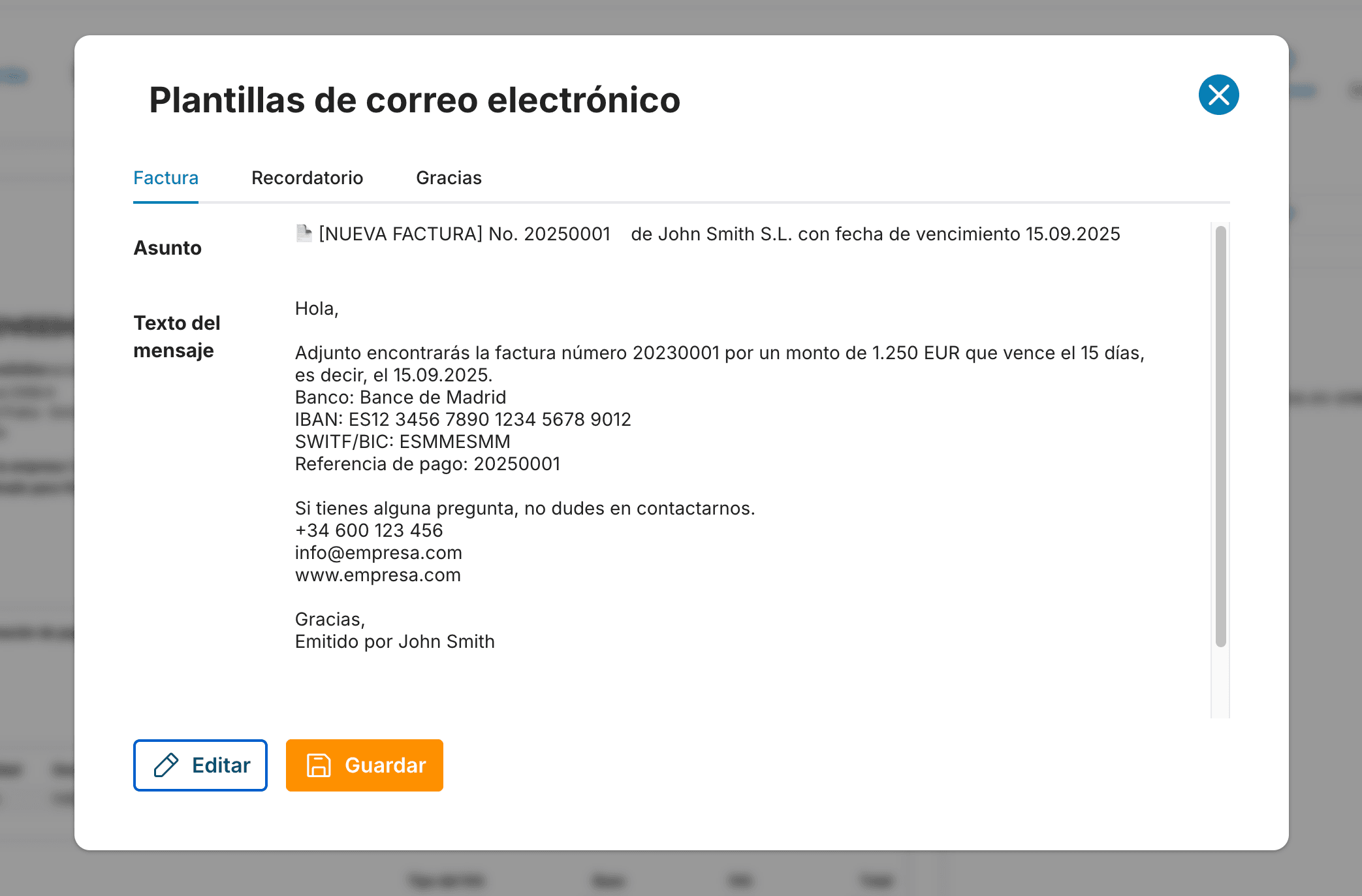 Vista previa del correo