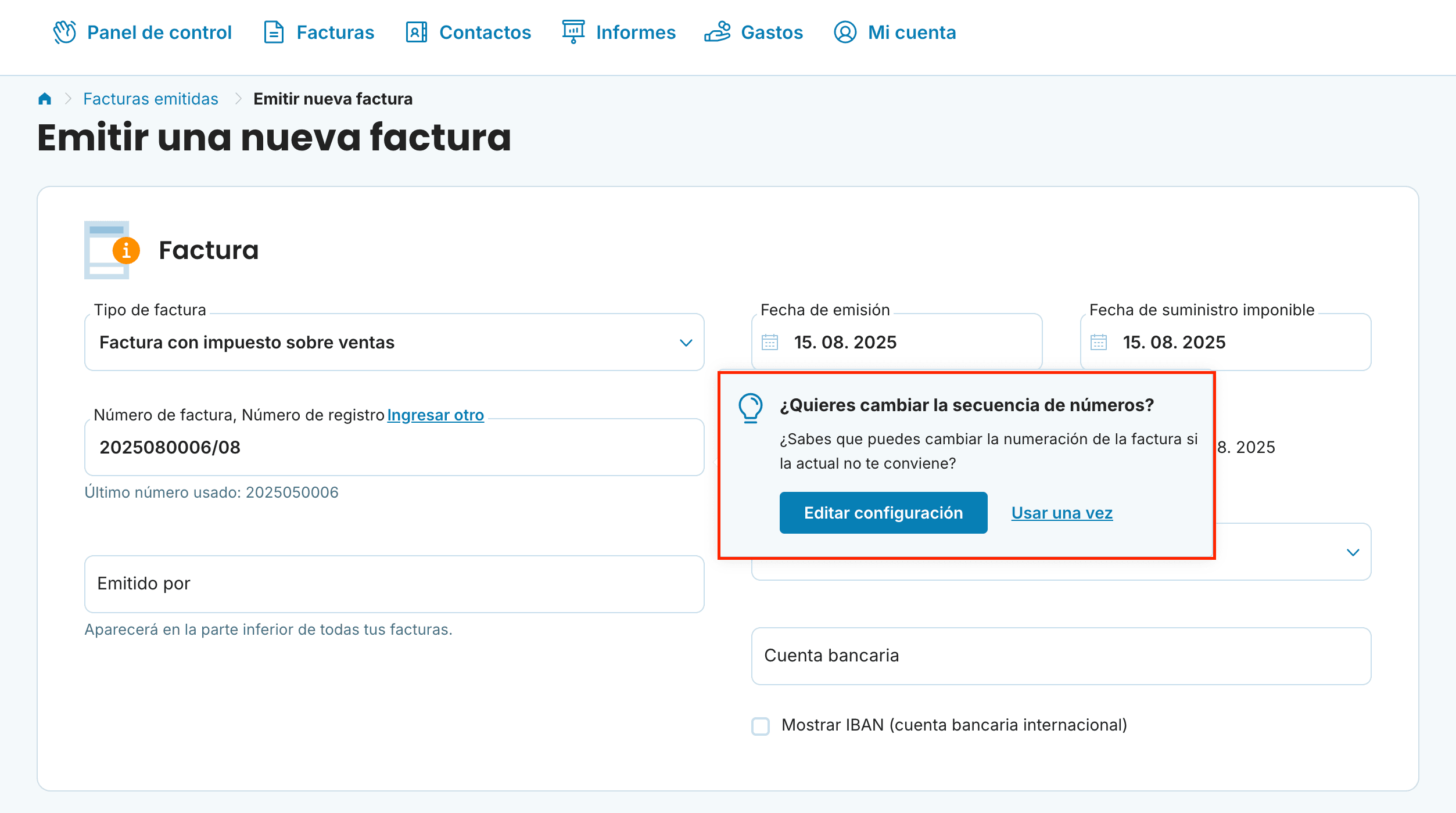 numeración de facturas y gastos