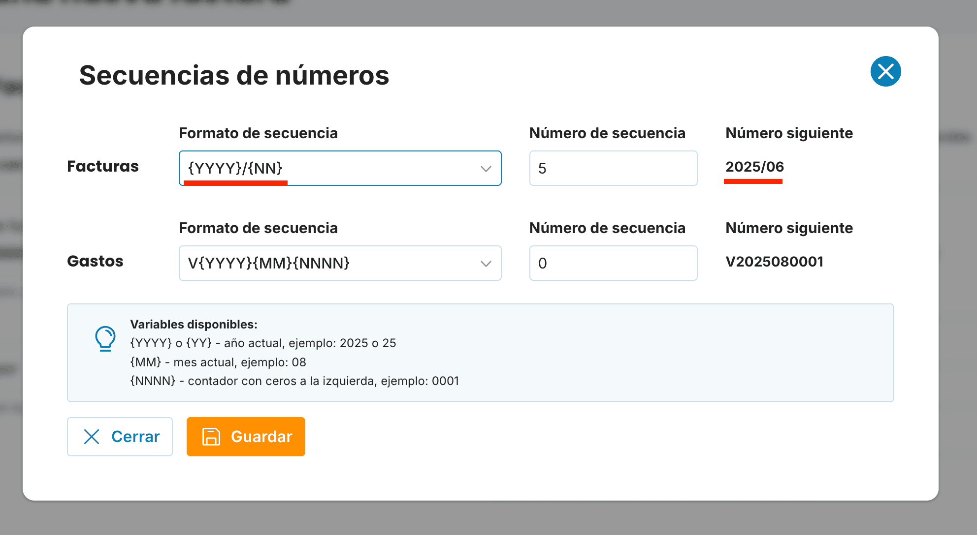 personalizado de secuencias numéricas
