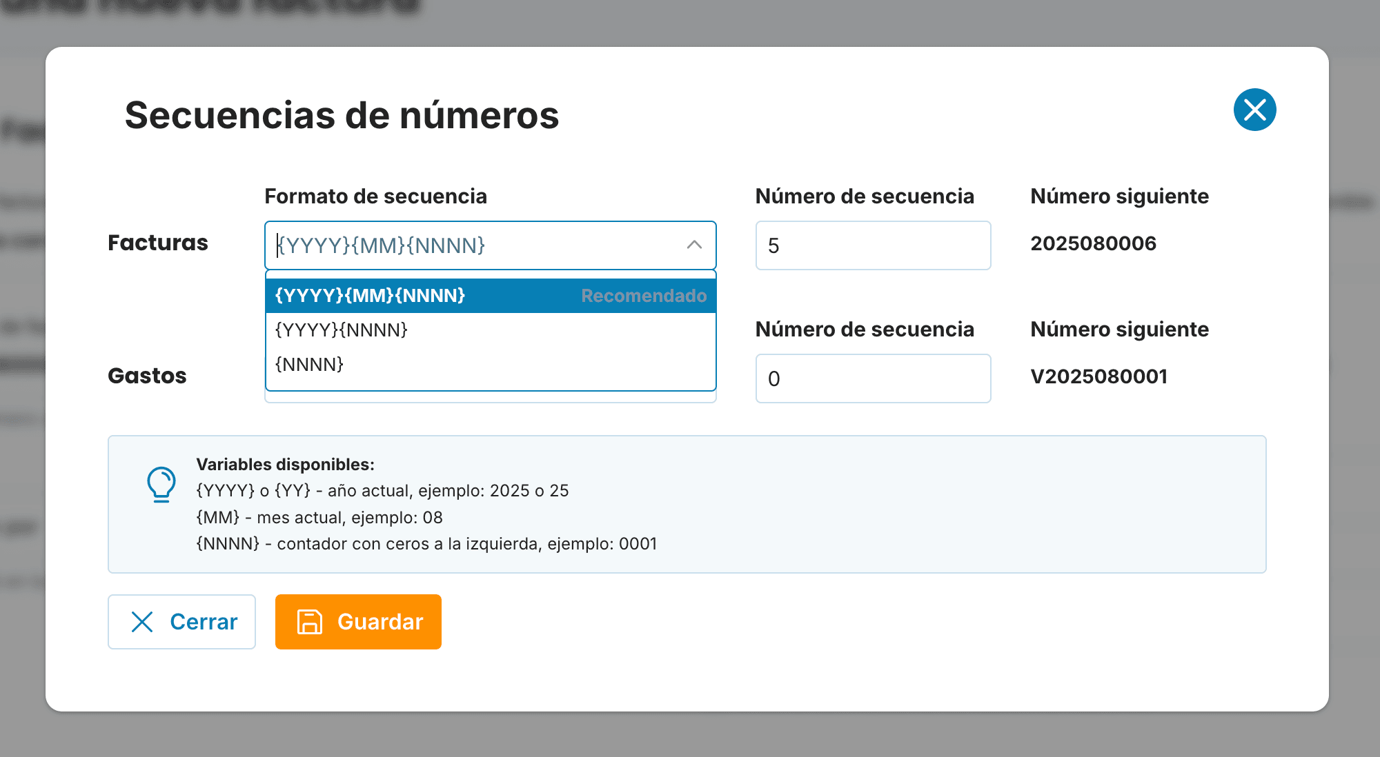 el formato de la numeración