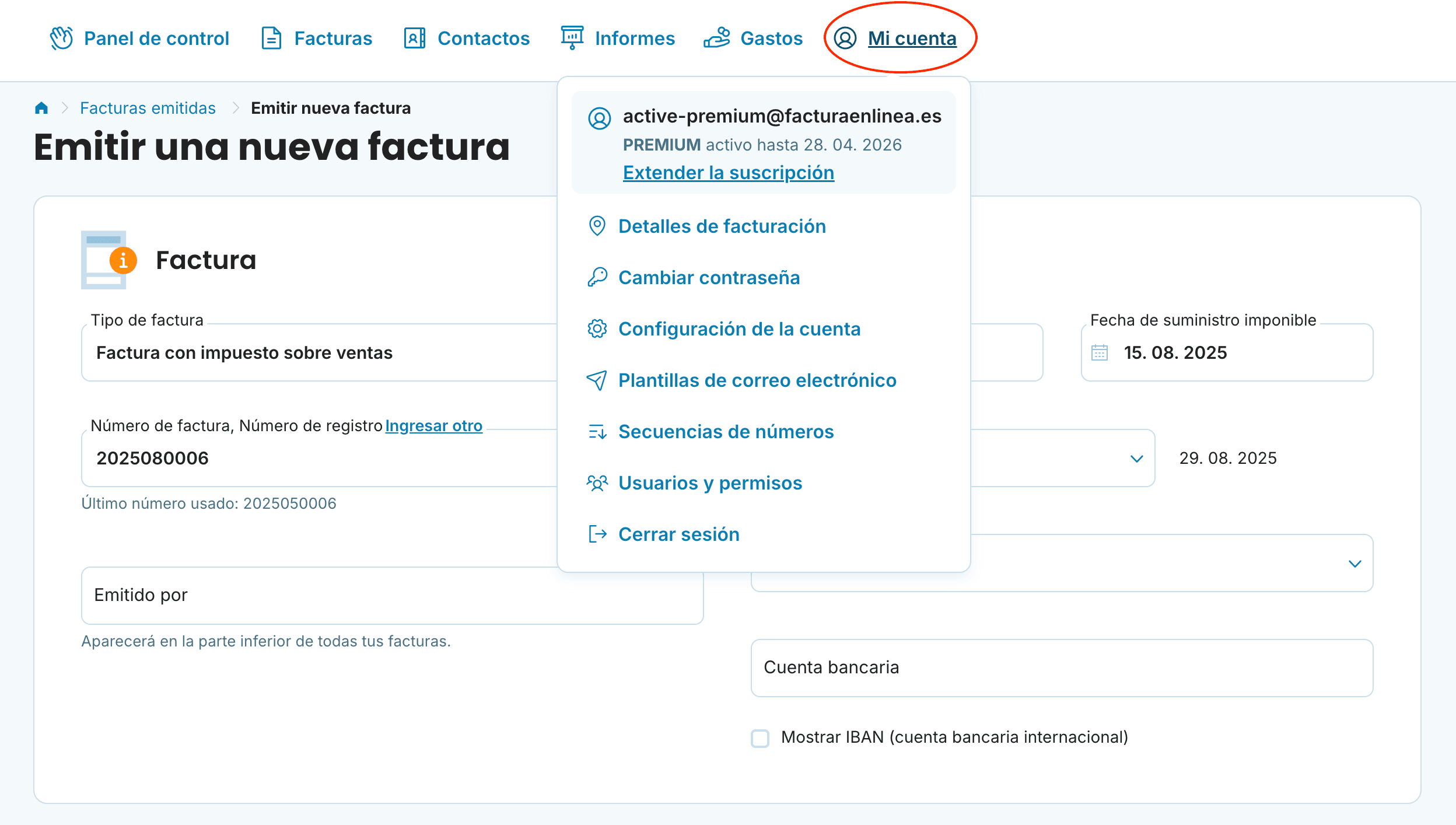 Configuración de cuenta