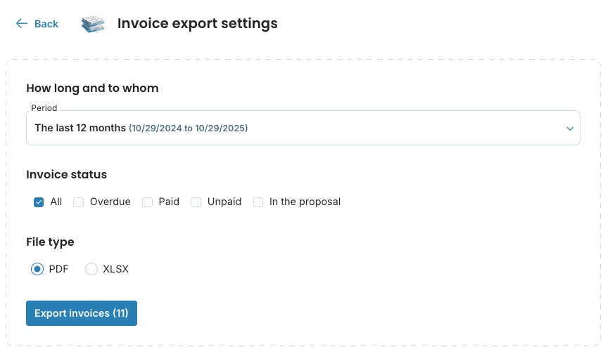 Invoice export settings