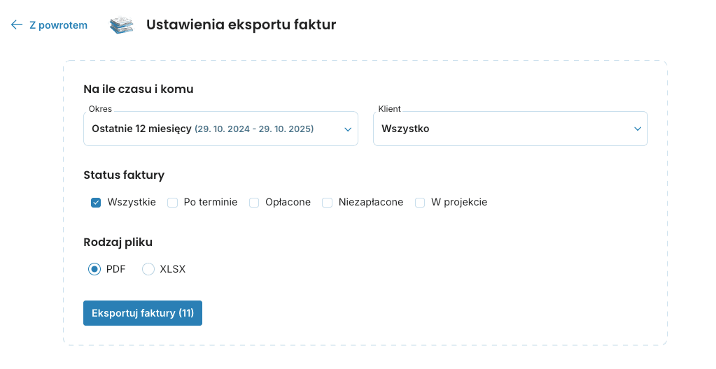 Ustawienia eksportu faktur