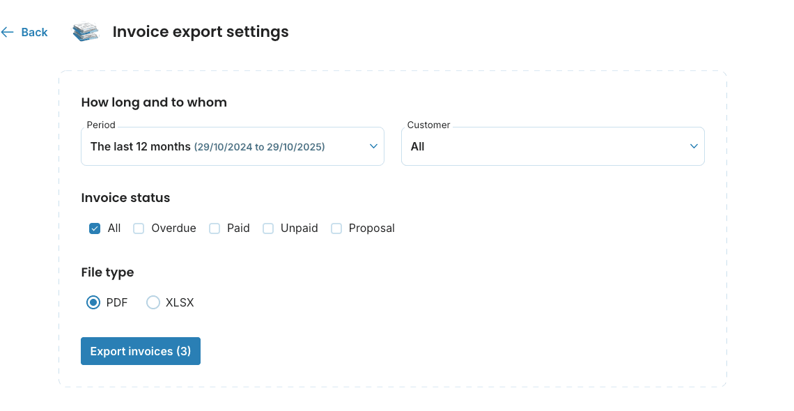Invoice export settings