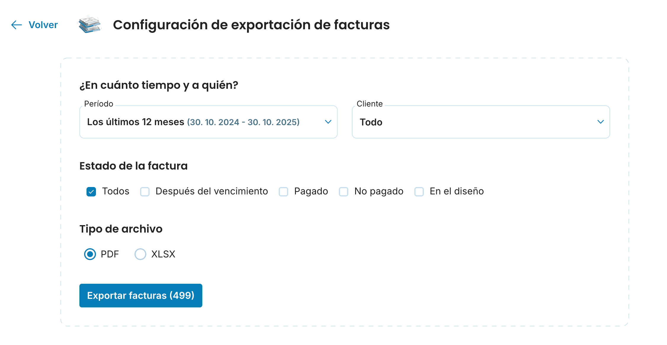 Configuración de exportación de facturas