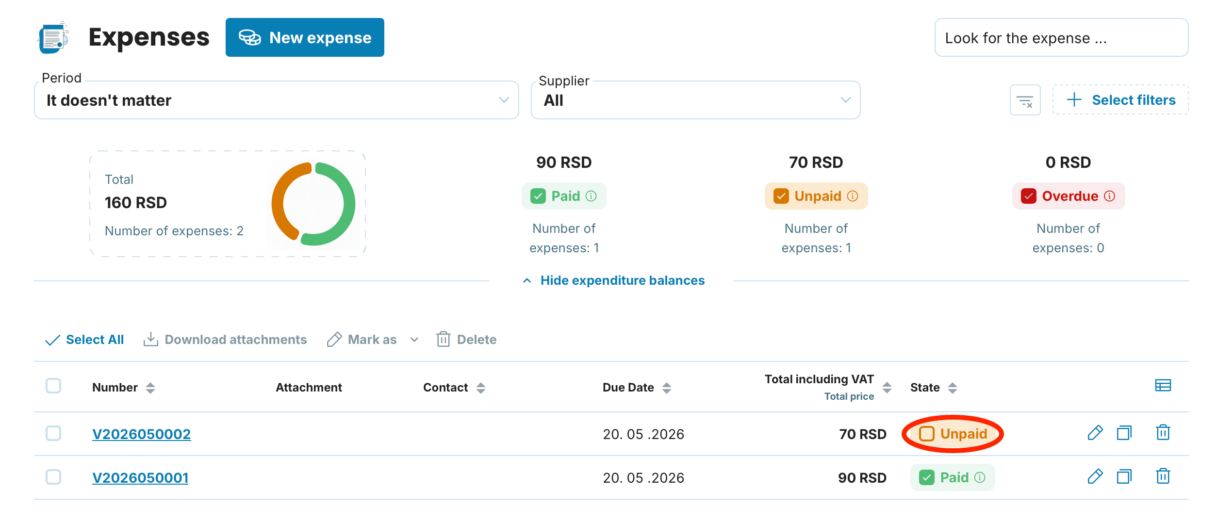 Status expenses preview