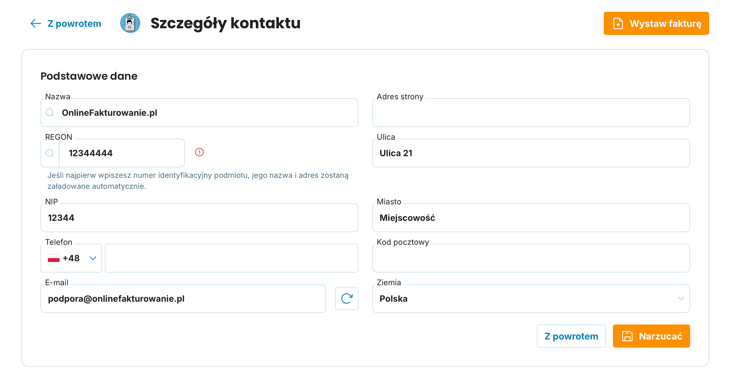 Szczegóły kontaktu preview