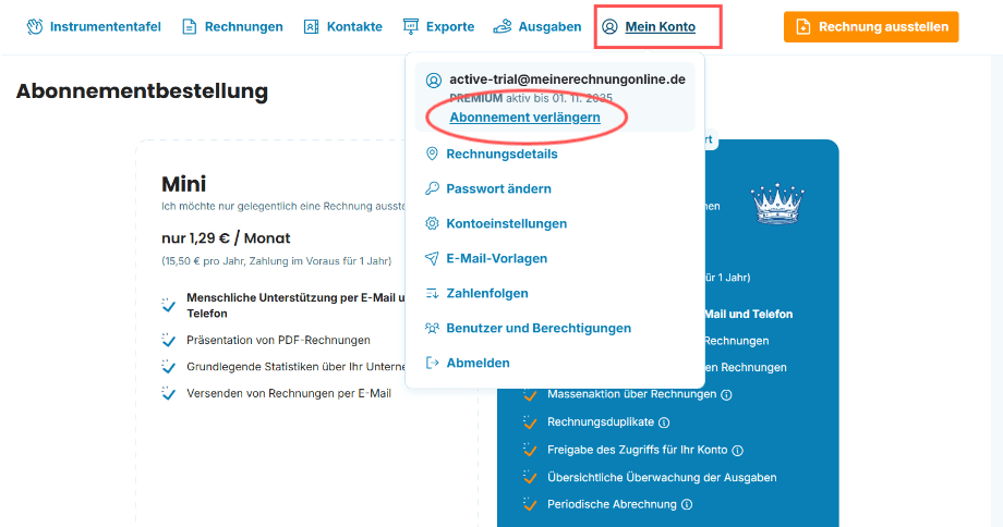 Tarifverlängerung OnlineRechnung