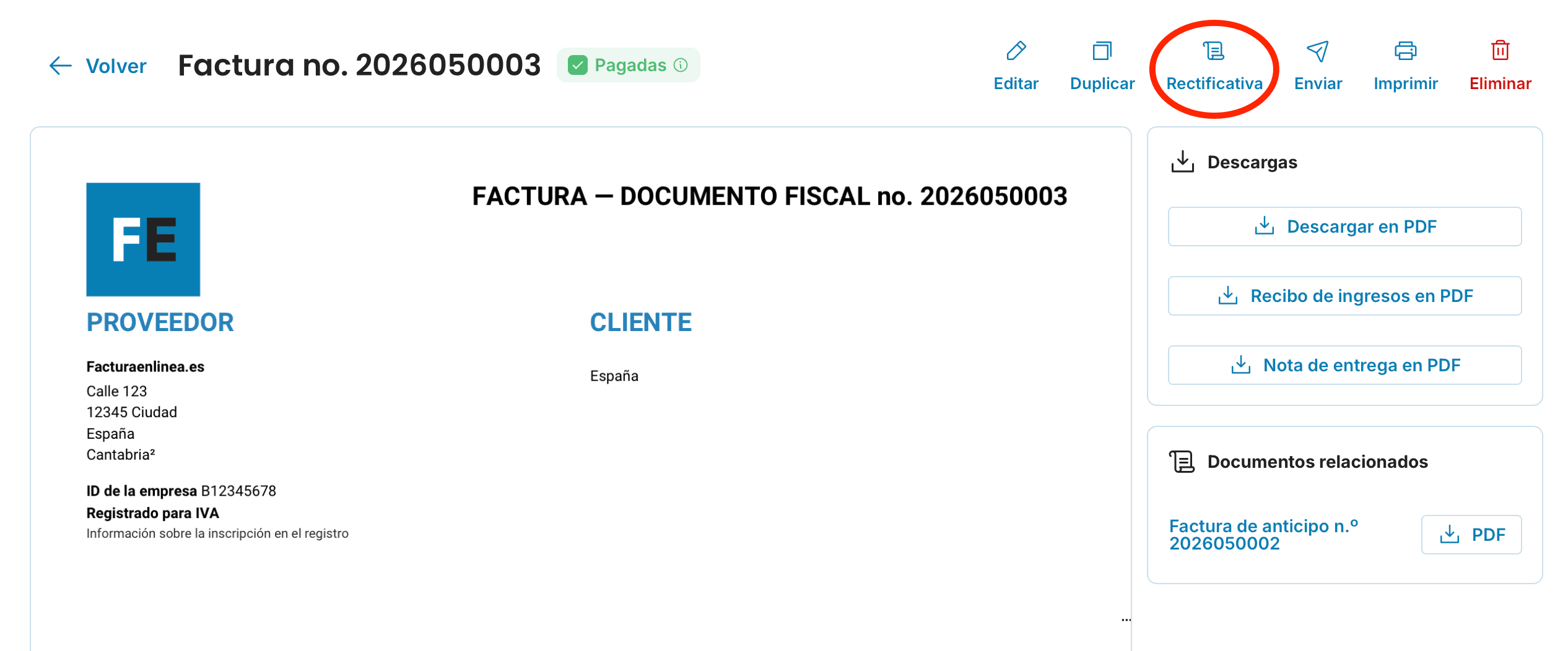 Trabajar con una factura ya emitida preview