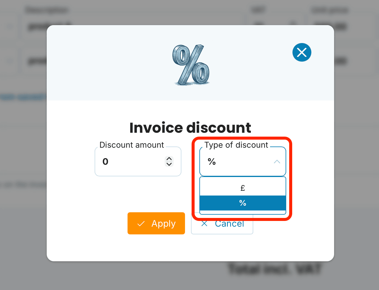 Type of discount preview