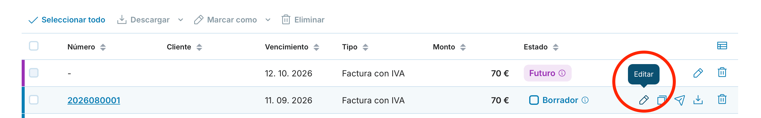 Una factura en borrador preview