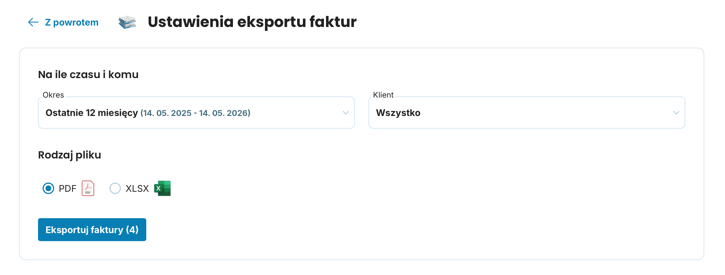 Ustawienia eksportu faktur preview