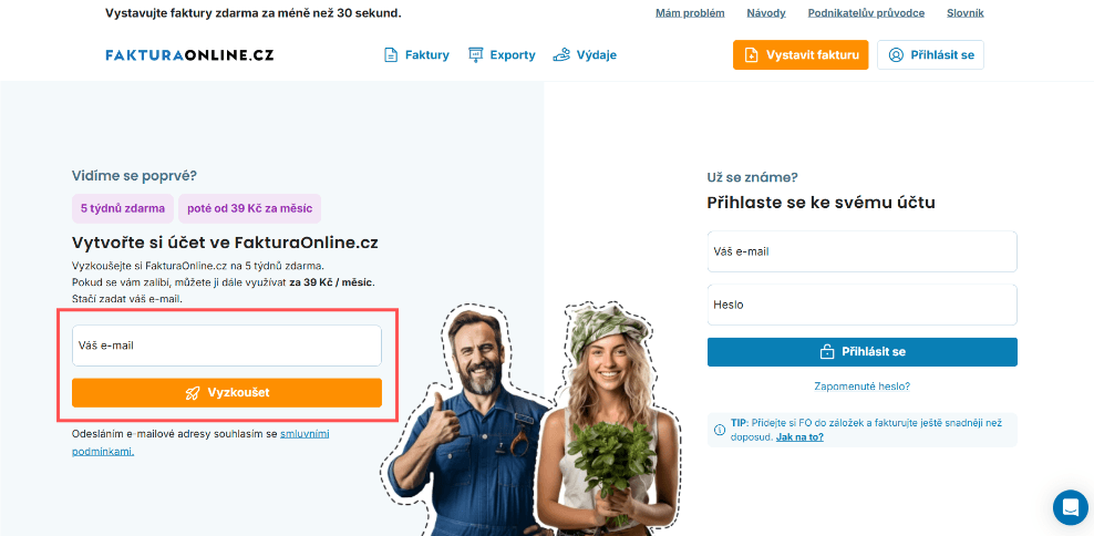 Vytvoření účtu na FakturaOnline.cz