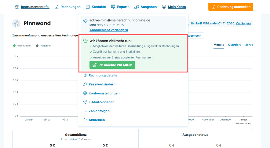 Wechsel zum PREMIUM-Tarif Vorschau