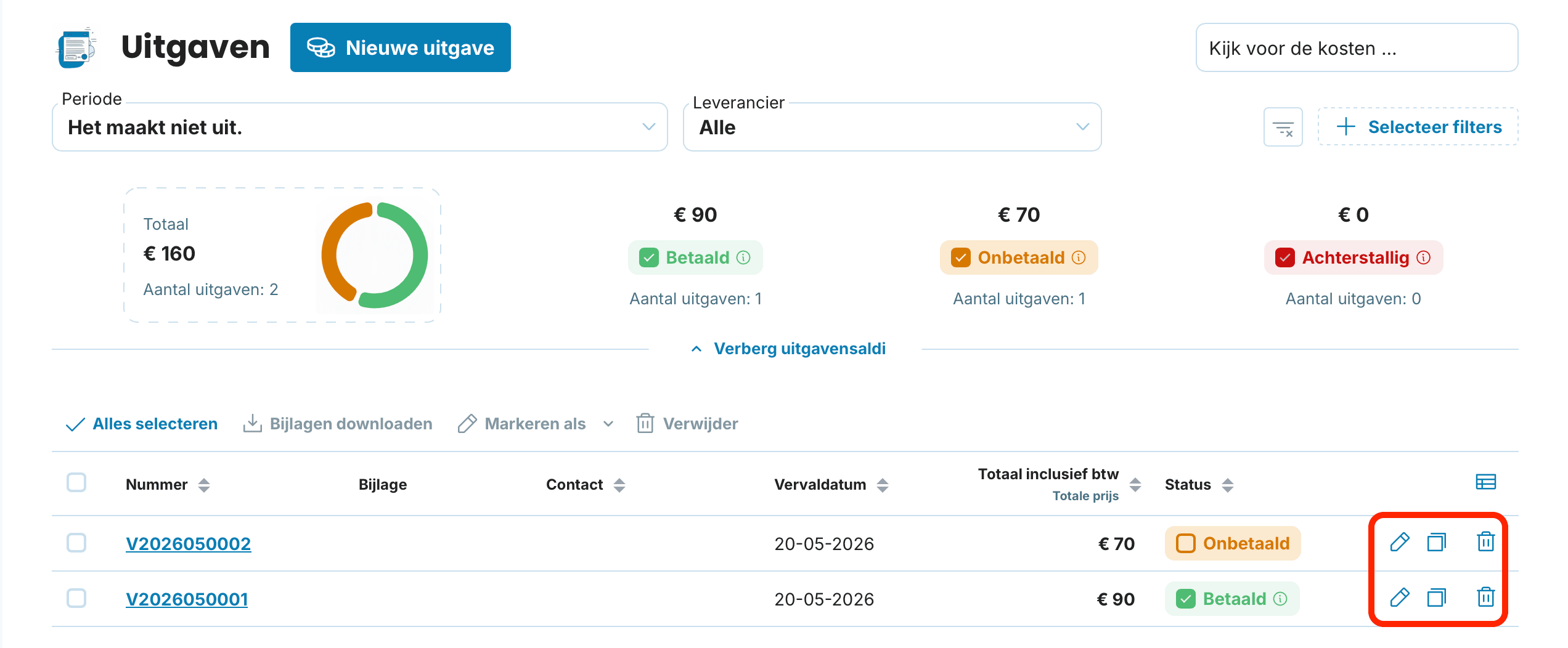 Werken met uitgaven in het overzicht preview