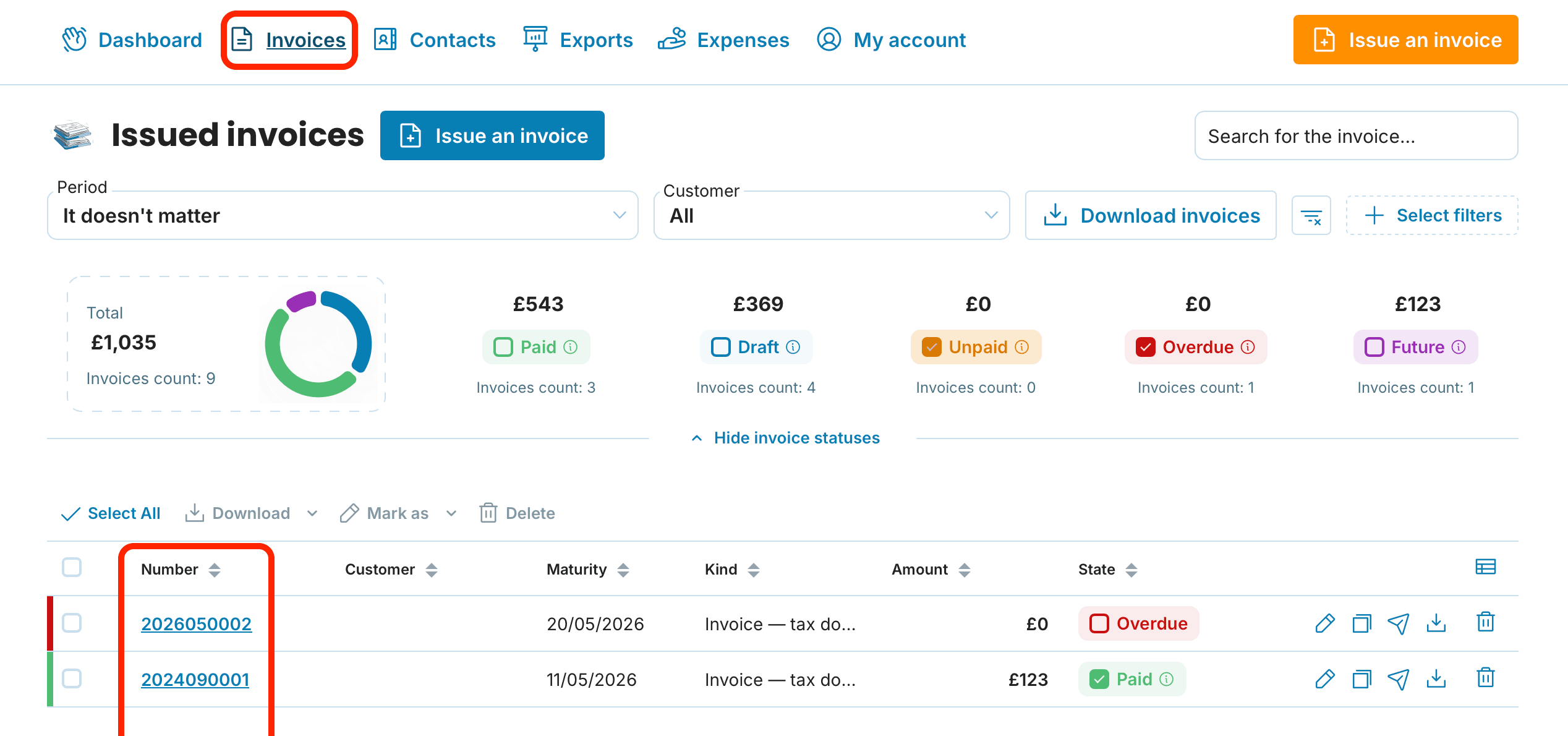 Where to find a specific invoices history preview
