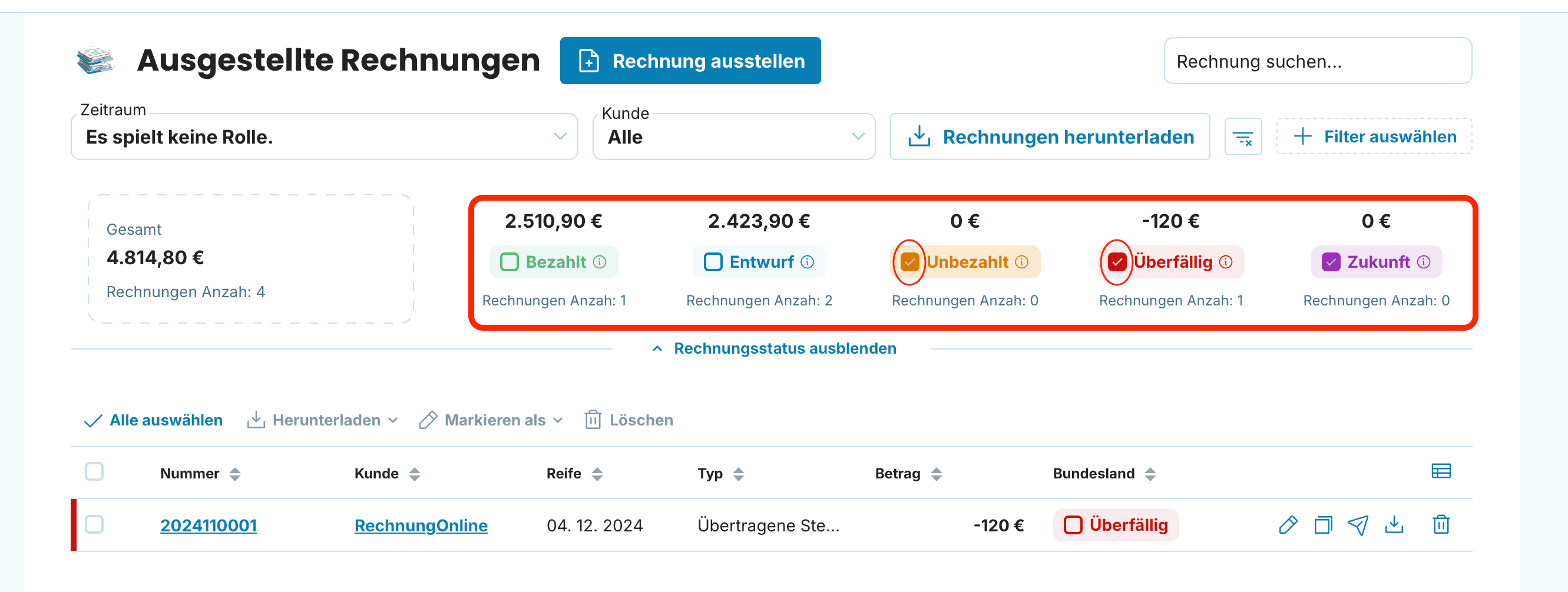Wie man Rechnungen filtert preview