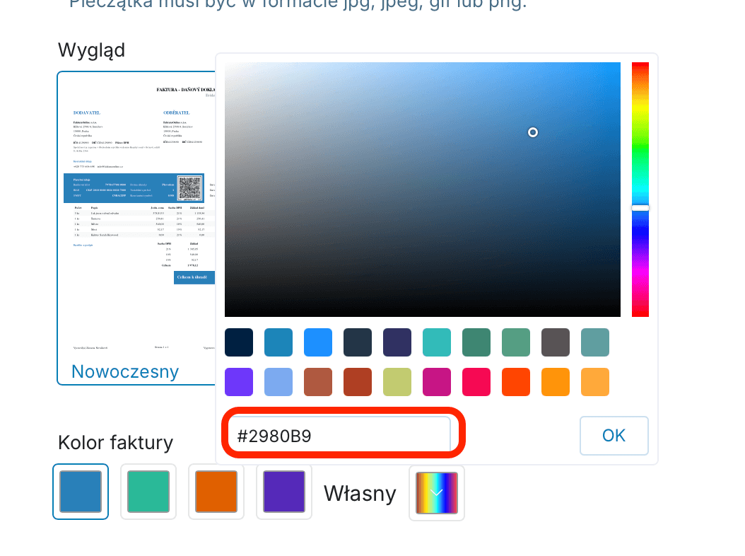 Własny Kolor faktury preview