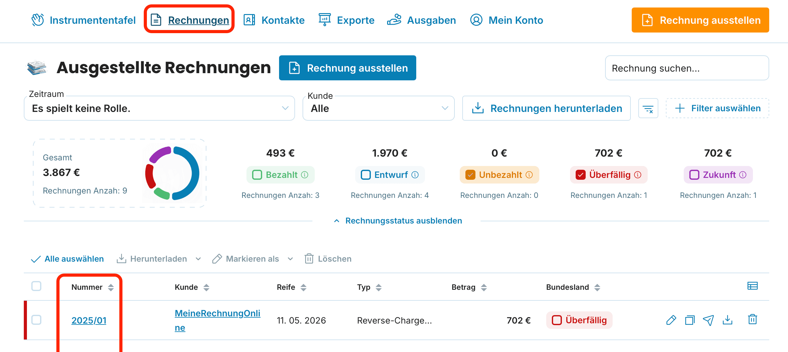 Wo Sie den Verlauf einer bestimmten Rechnung finden