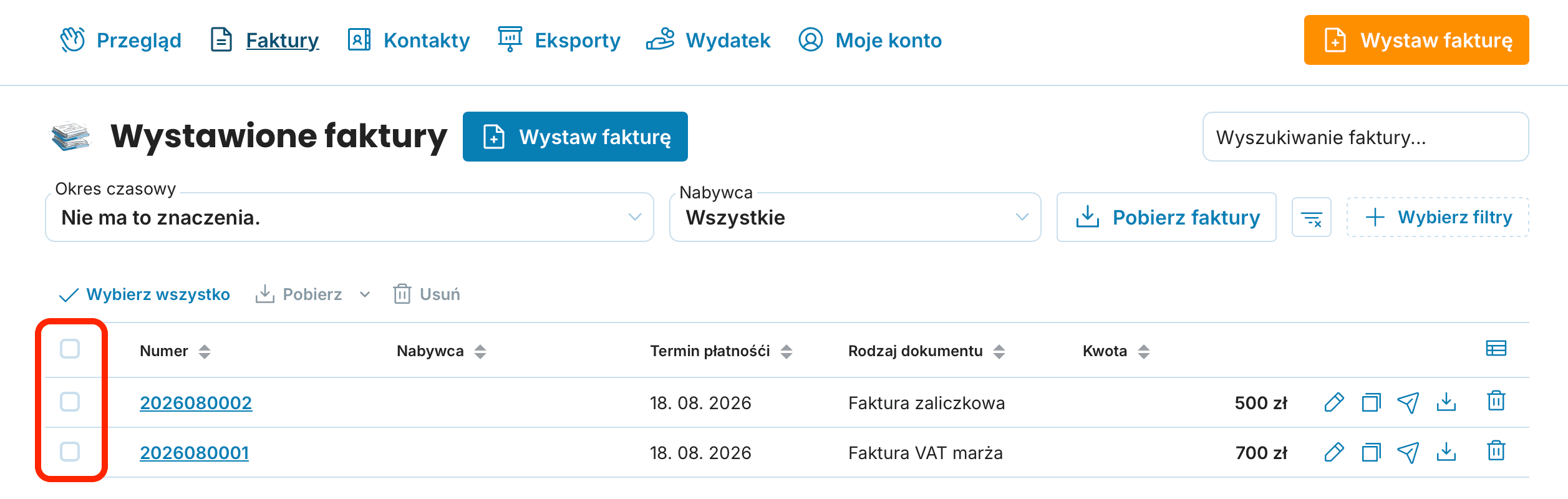 Wystawione faktury preview