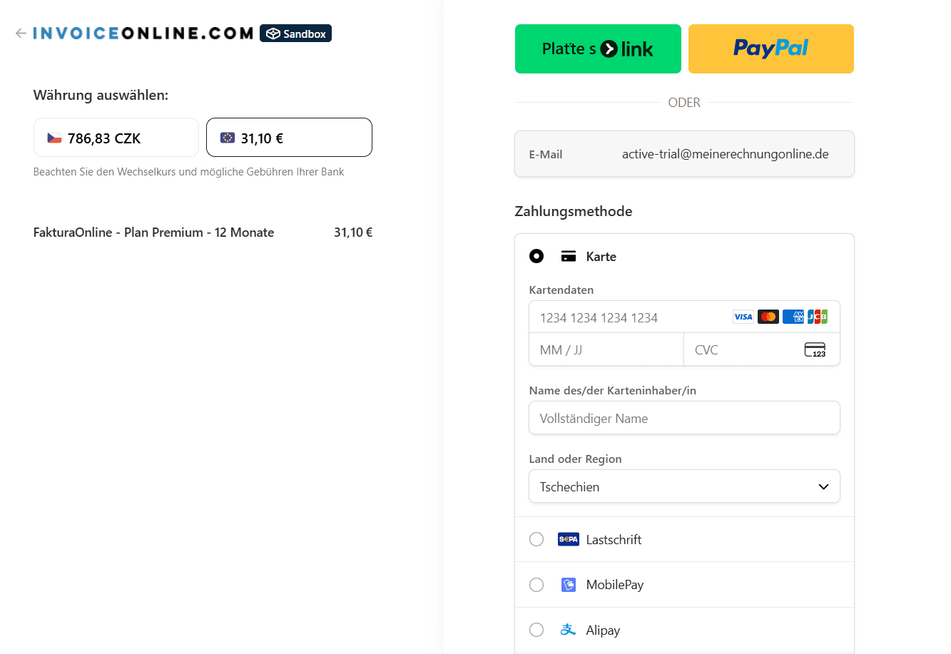 Zahlung auf online-rechnung.at